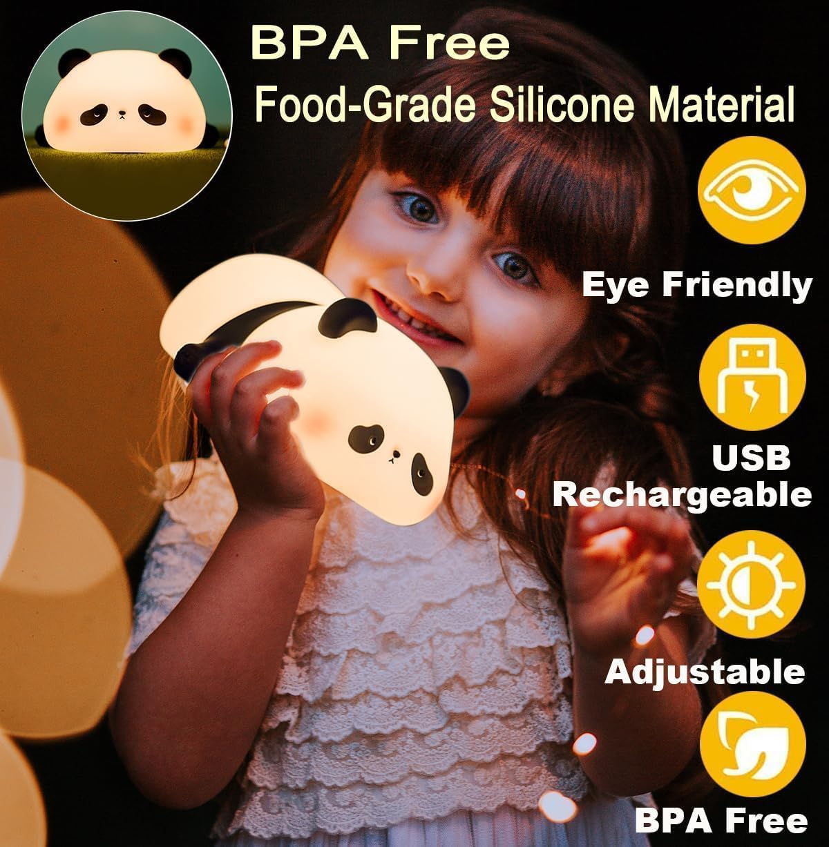Cute Panda Silicone LED Night Light USB Rechargeable Touch Control