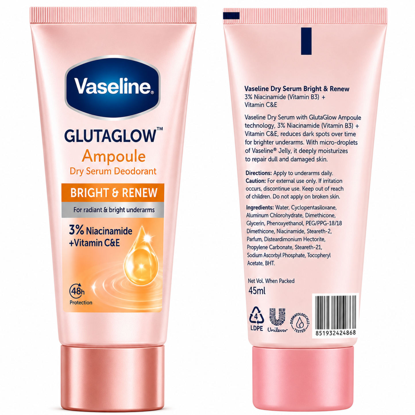 Vaseline GlutaGlow Ampoule Dry Serum Deodorant Bright & Renew