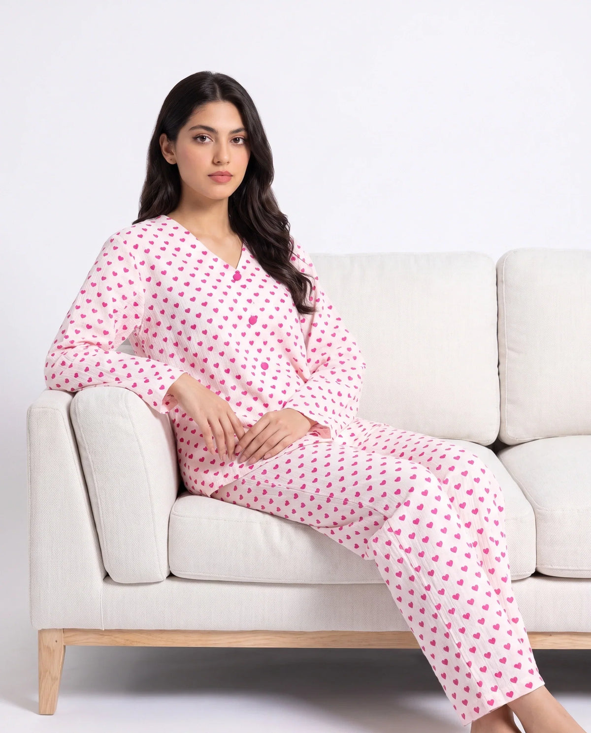 Sajiero Summer Crinkled Pajama Suit Love Checks