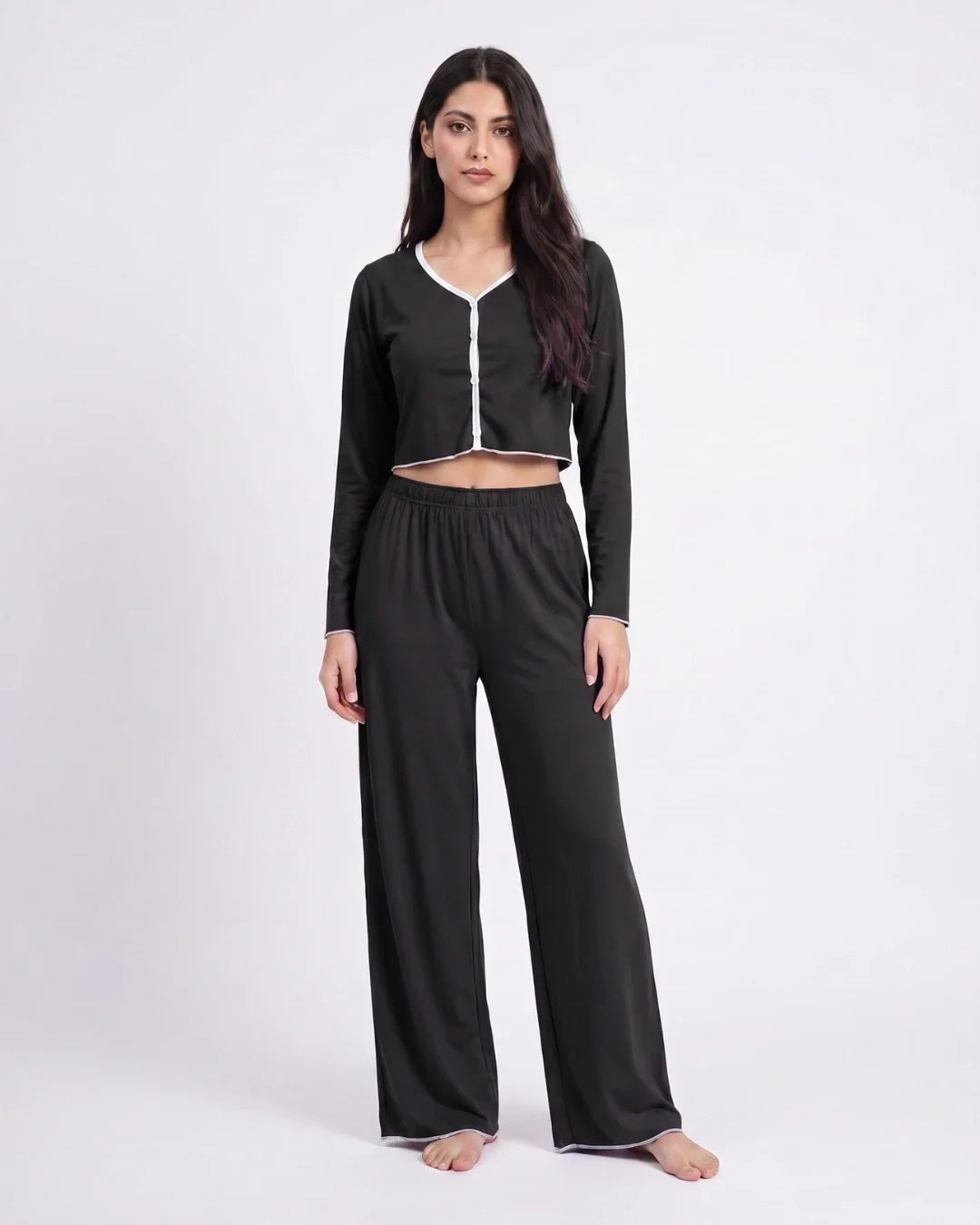 Sajiero Cotton PJ Set Velour Black