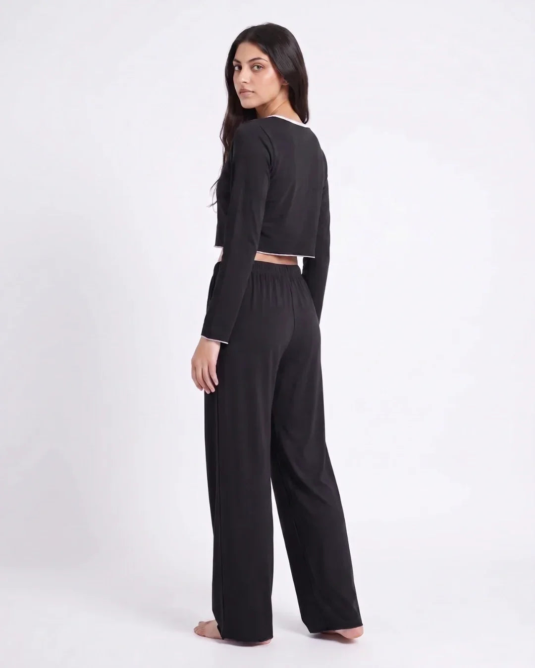 Sajiero Cotton PJ Set Velour Black