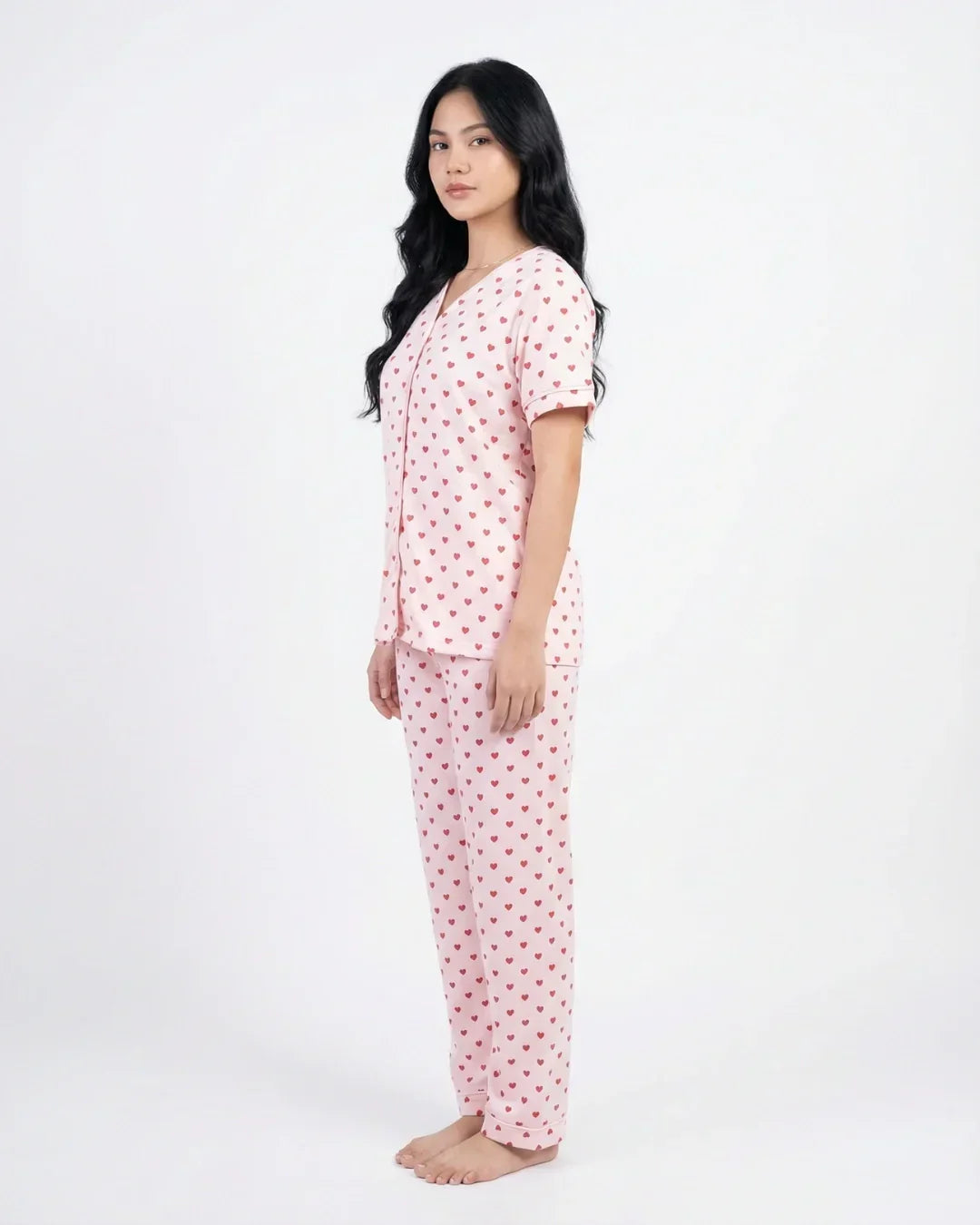Sajiero Cotton PJ Set Heart Bliss Pink