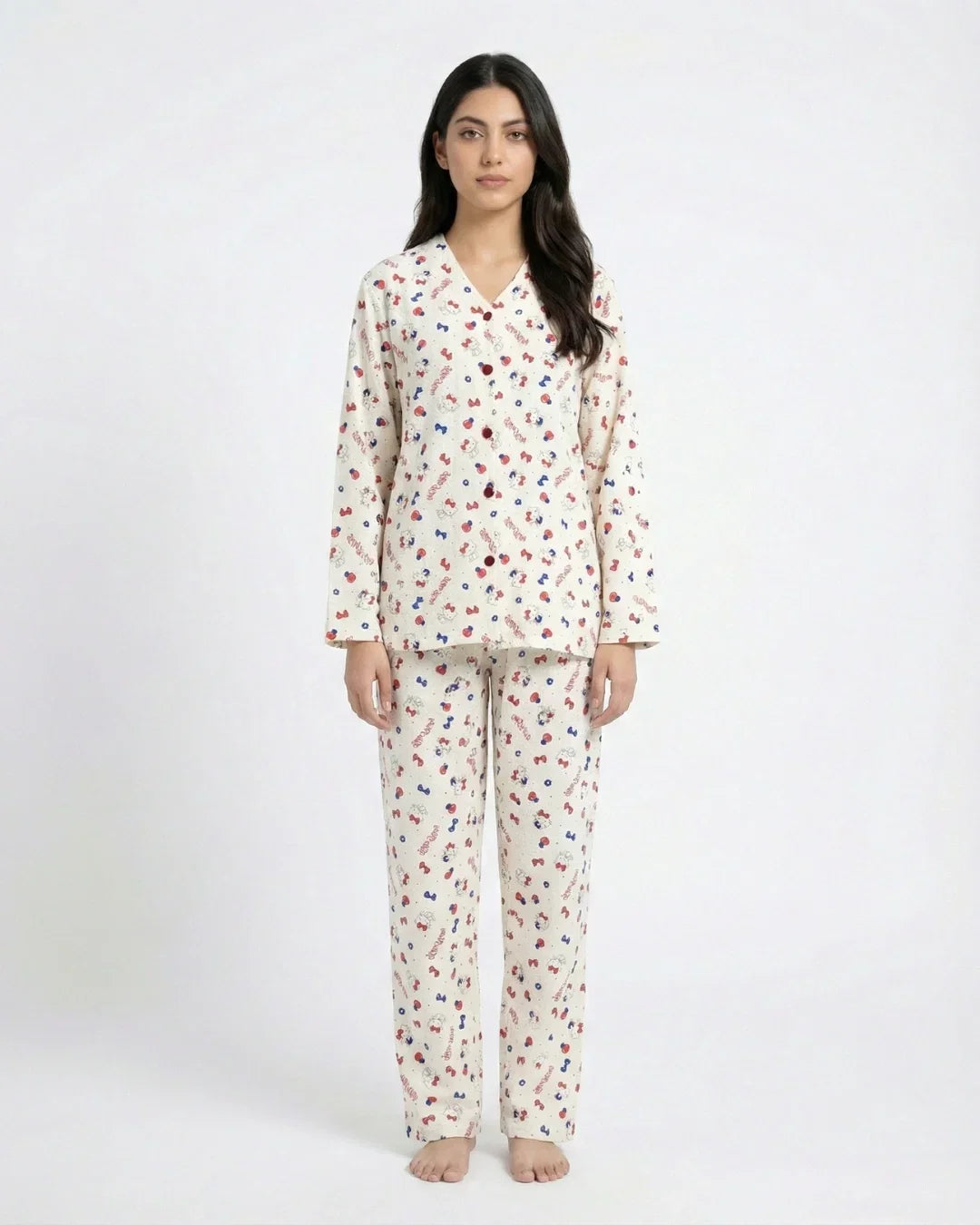 Sajiero Summer Crinkled Pajama Suit Plush Kitty