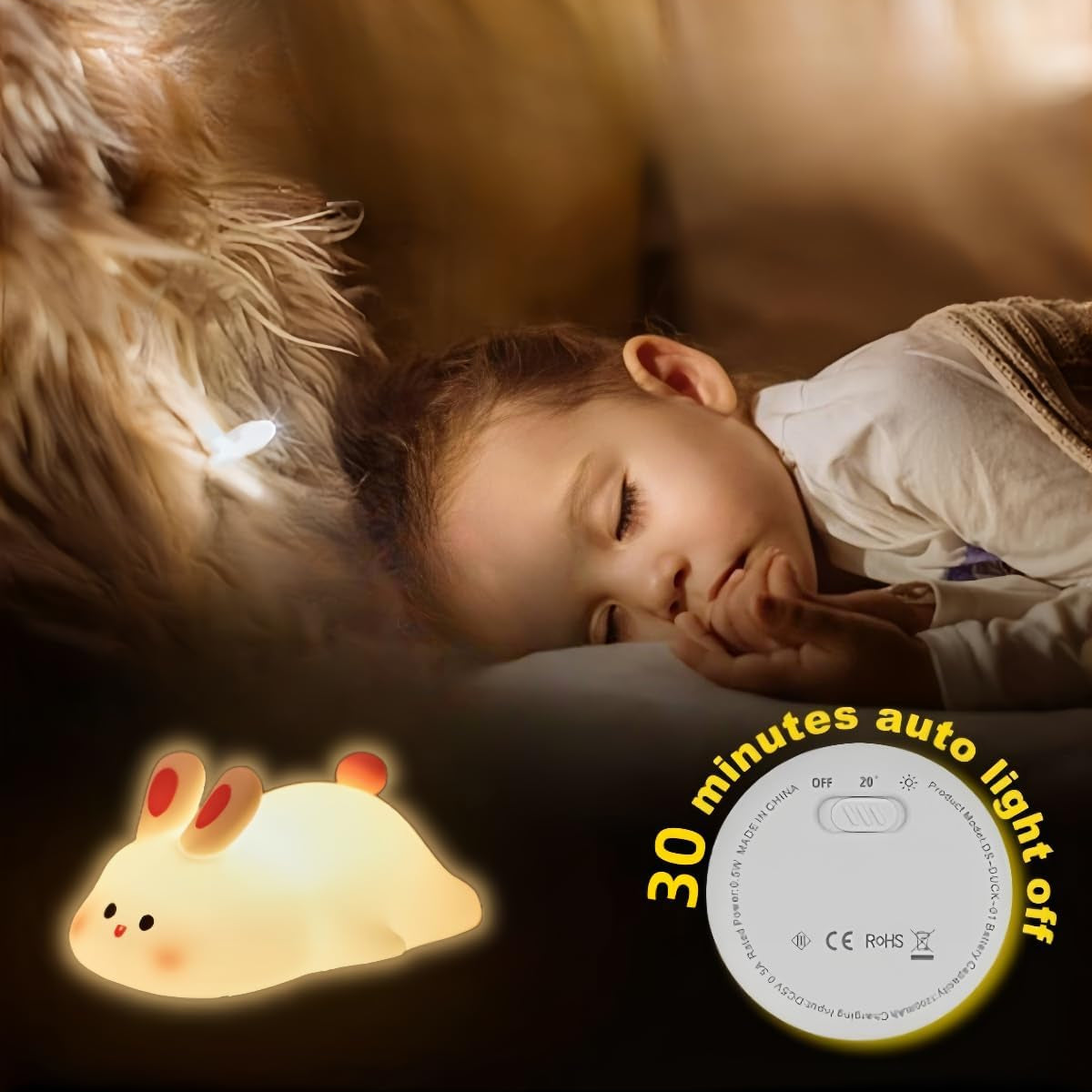 Cute Rabbit Silicone LED Night Light USB Rechargeable Touch Control