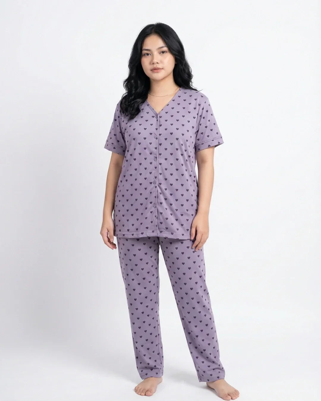 Sajiero Cotton PJ Set Heart Bliss Purple