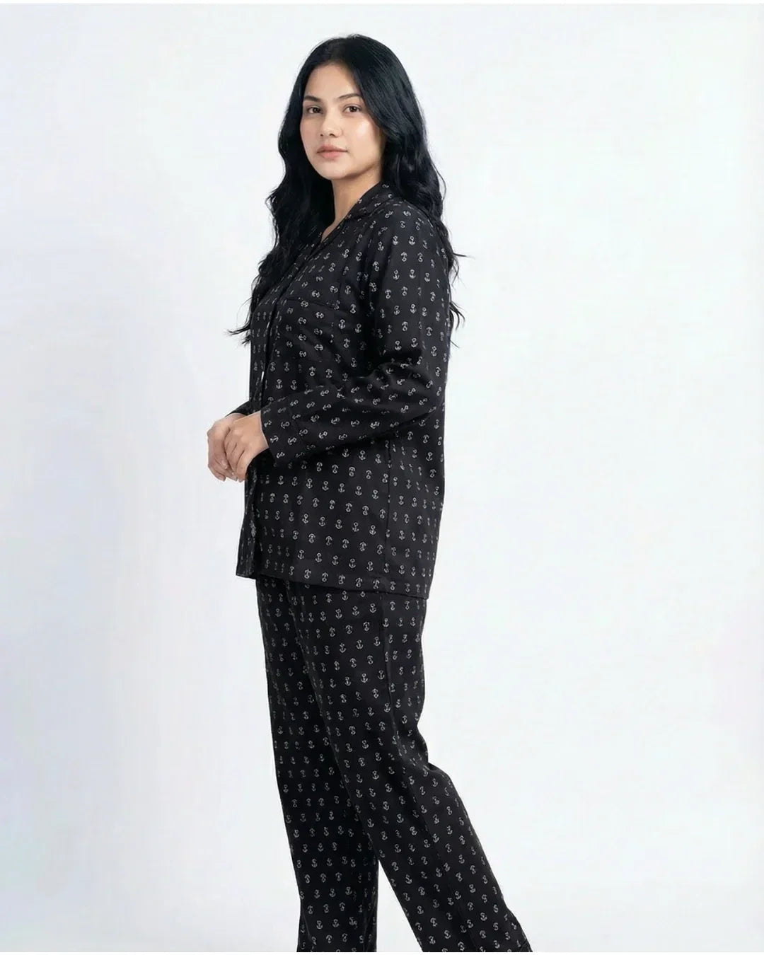 Sajiero Linen Pajama Suit Black Tulip