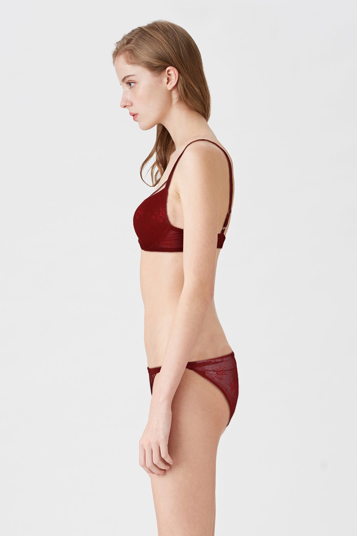 BLS Antona Wired And Pushup Lace Bra Set Burgundy