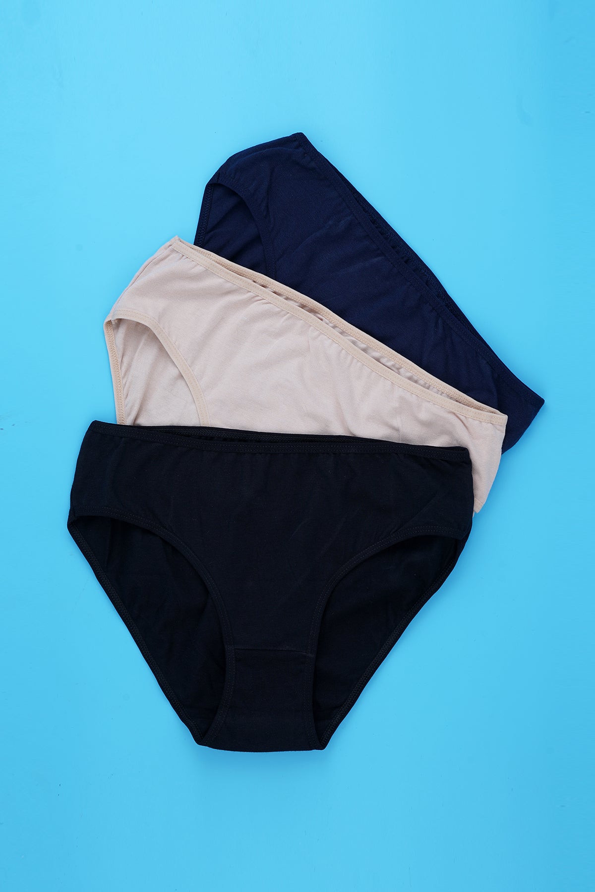 BLS Paola Low Rise Cotton Panty Navy Blue, Black, Skin Pack of 3