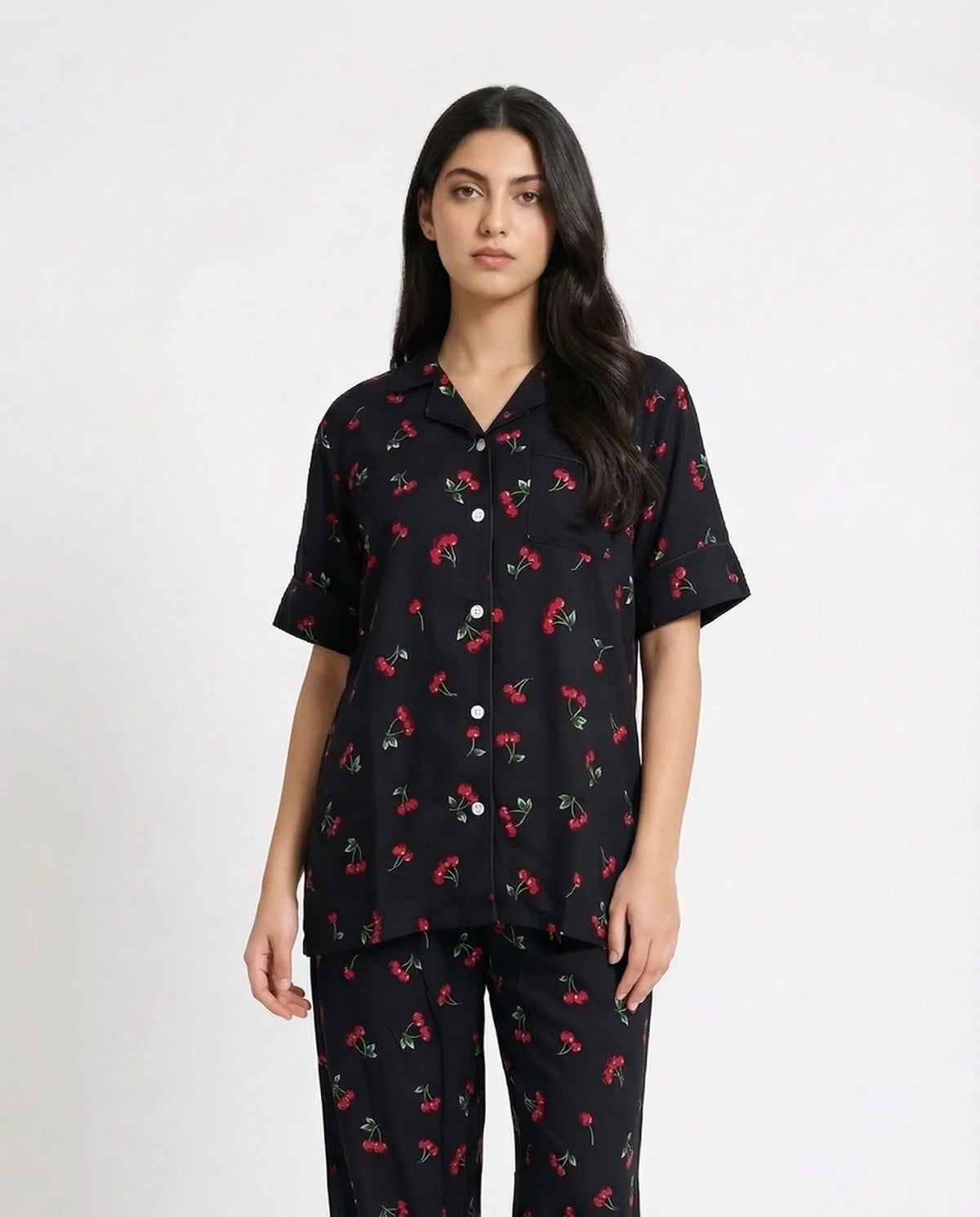 Sajiero Linen Pajama Suit Cherry Blossom
