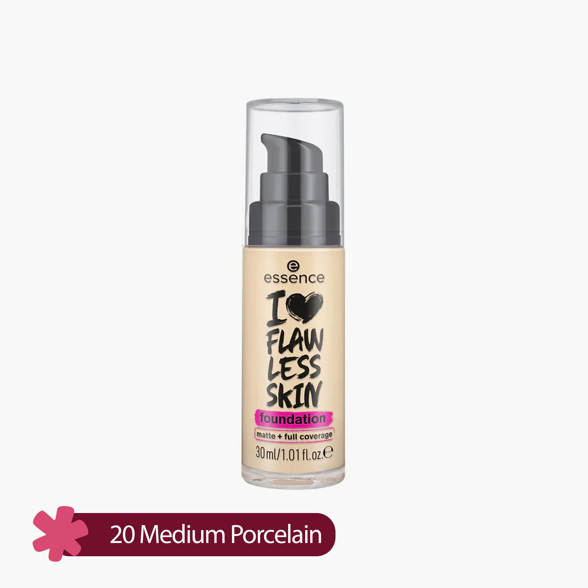 Essence I Love Flawless Skin Foundation Matte + Full Coverage 20 Medium Porcelain SPF 20 30ml