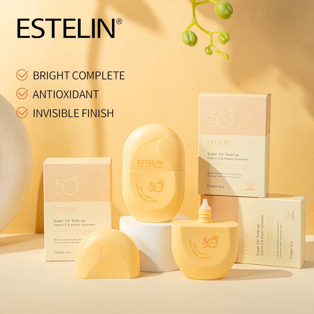 Estelin Super UV Tone-Up Vitamin C & Arbutin Sunscreen SPF50 PA++ 60gm