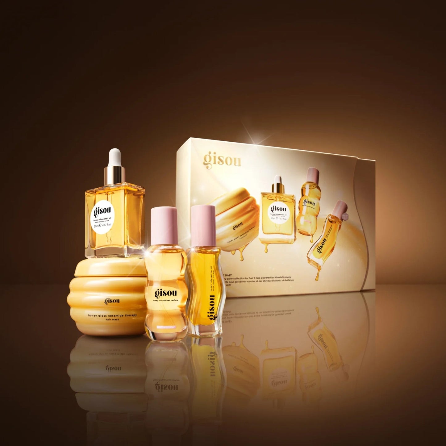Gisou Glow All The Way Hair & Lip Set
