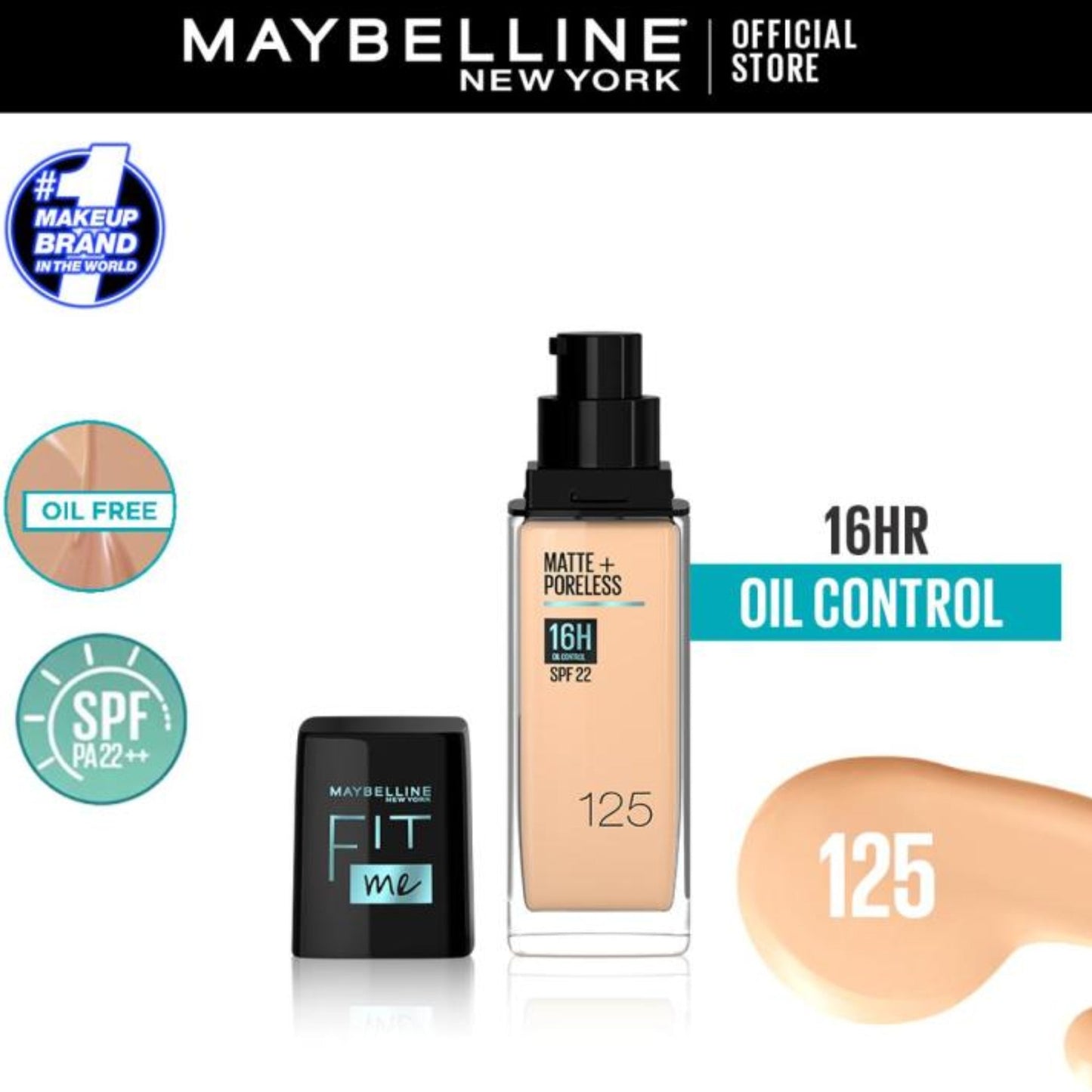 Maybelline Fit Me Matte+Poreless 16H Oil Control Liquid Foundation Normal to Oily Skin SPF 22 PA++ 30ml