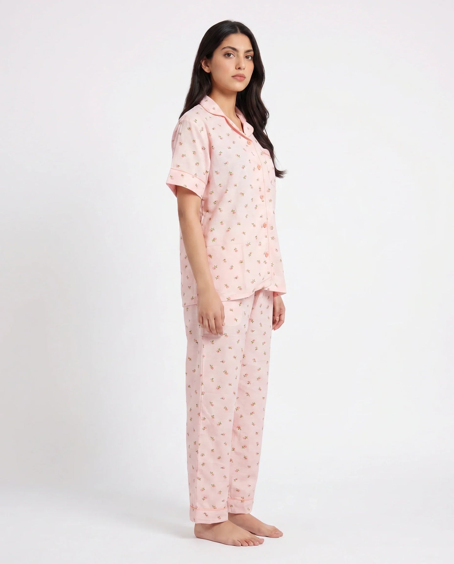 Sajiero Summer Crinkled Pajama Suit Flora Pink