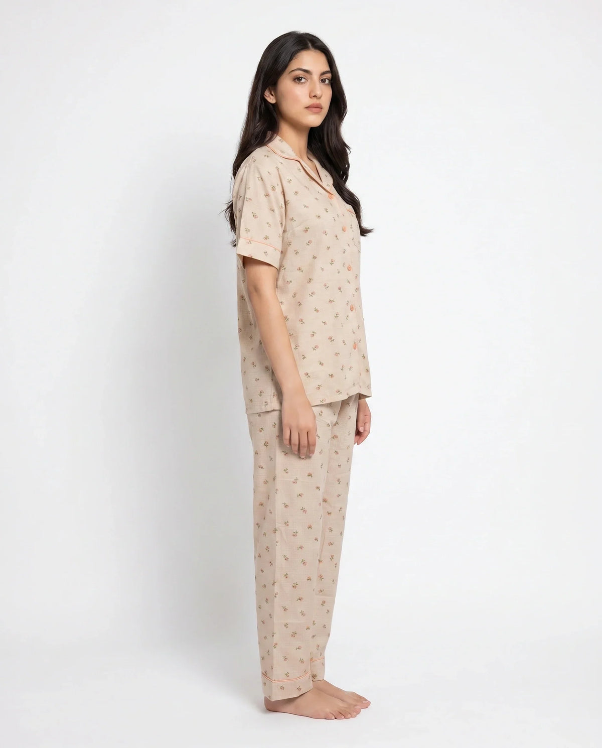 Sajiero Summer Crinkled Pajama Suit Flora Brown