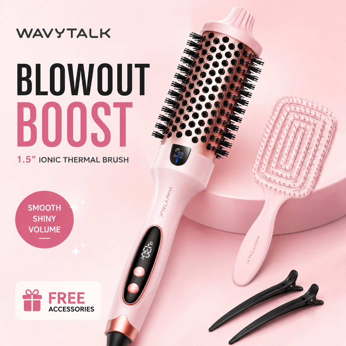 Wavytalk Blowout Ionic Thermal Brush 1.5 Inch Pink