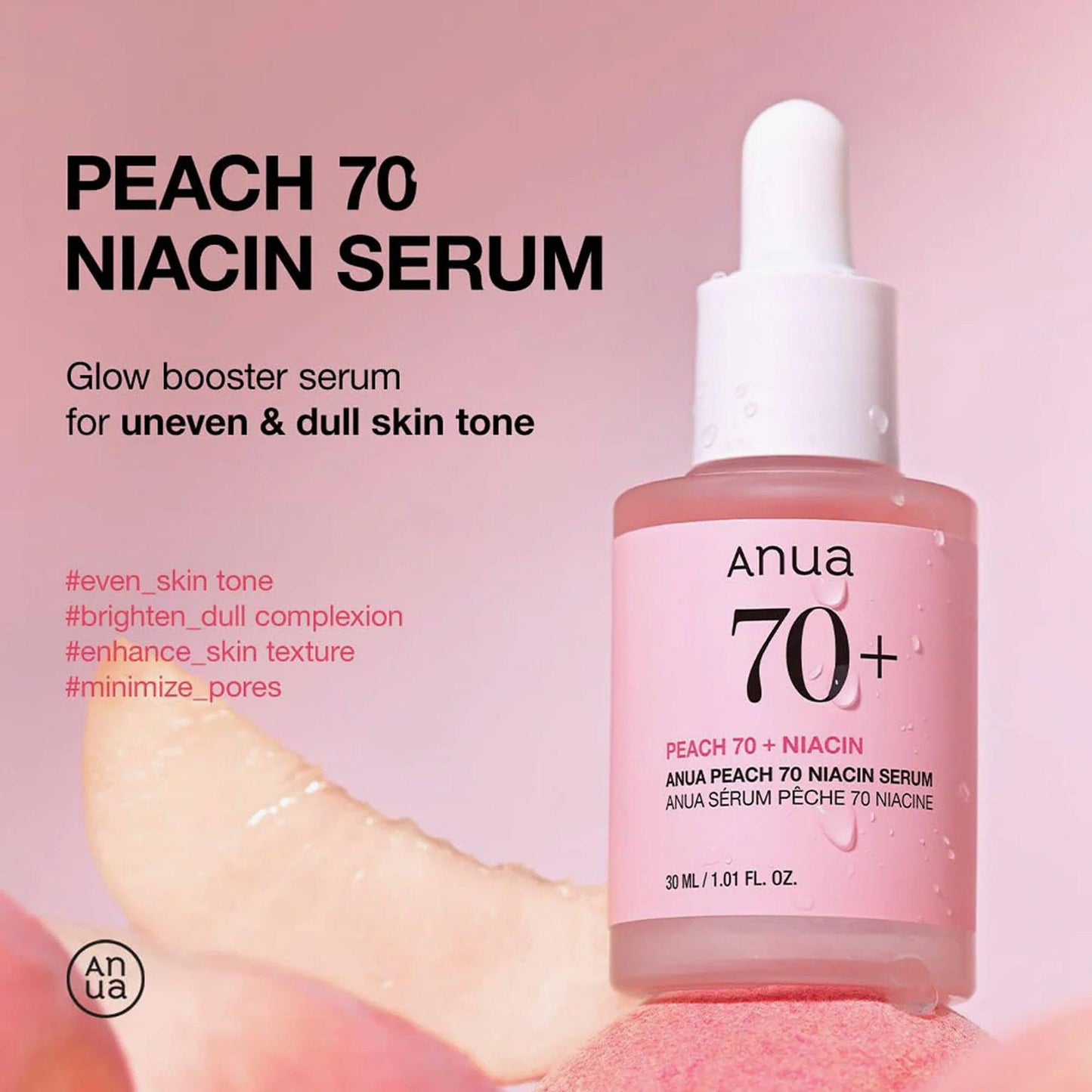 Anua Peach 70+ Niacin Serum 30ml + FREE Peach Niacin Mask