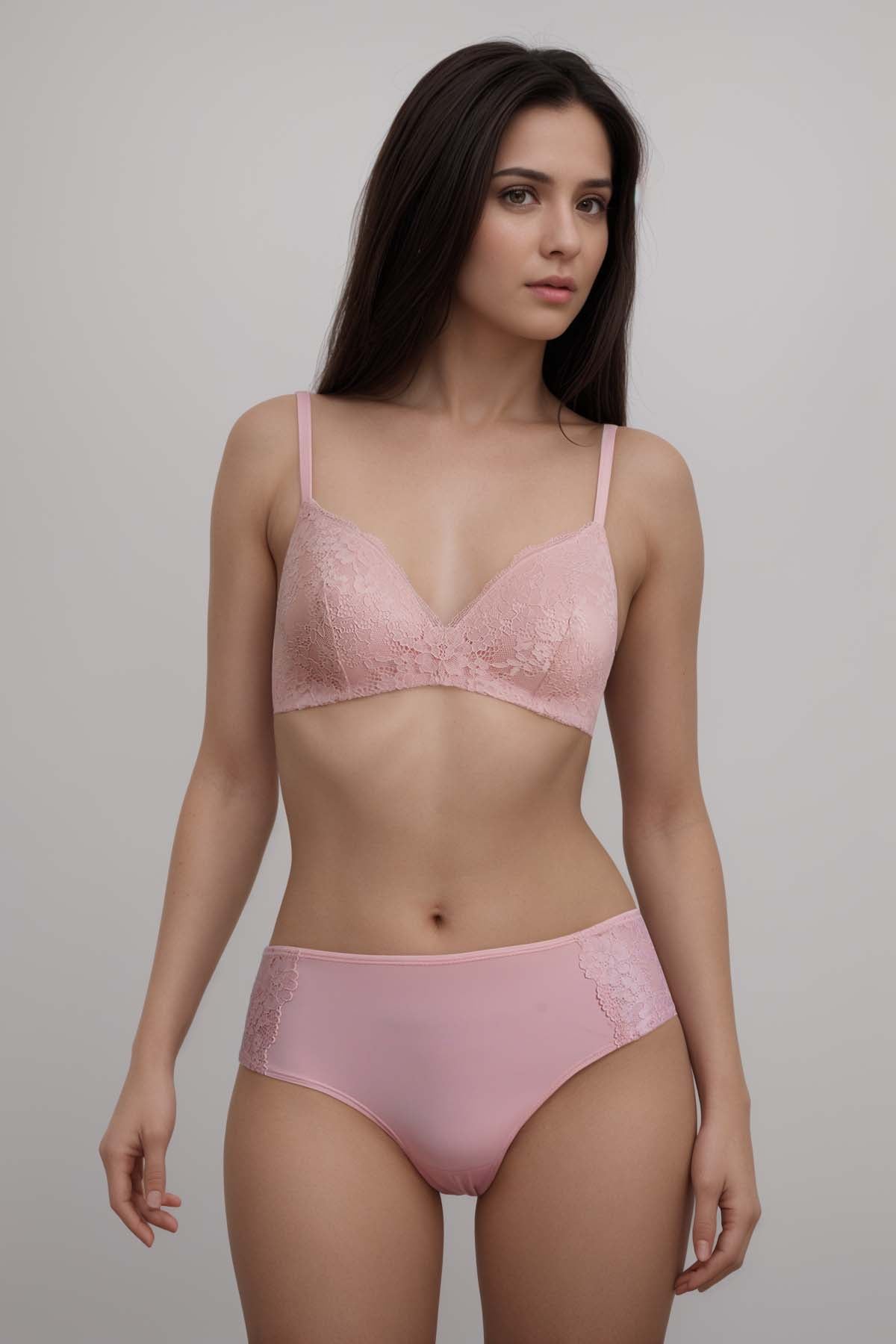 BLS Ella Wireless And Padded Lace Bra Set Pink