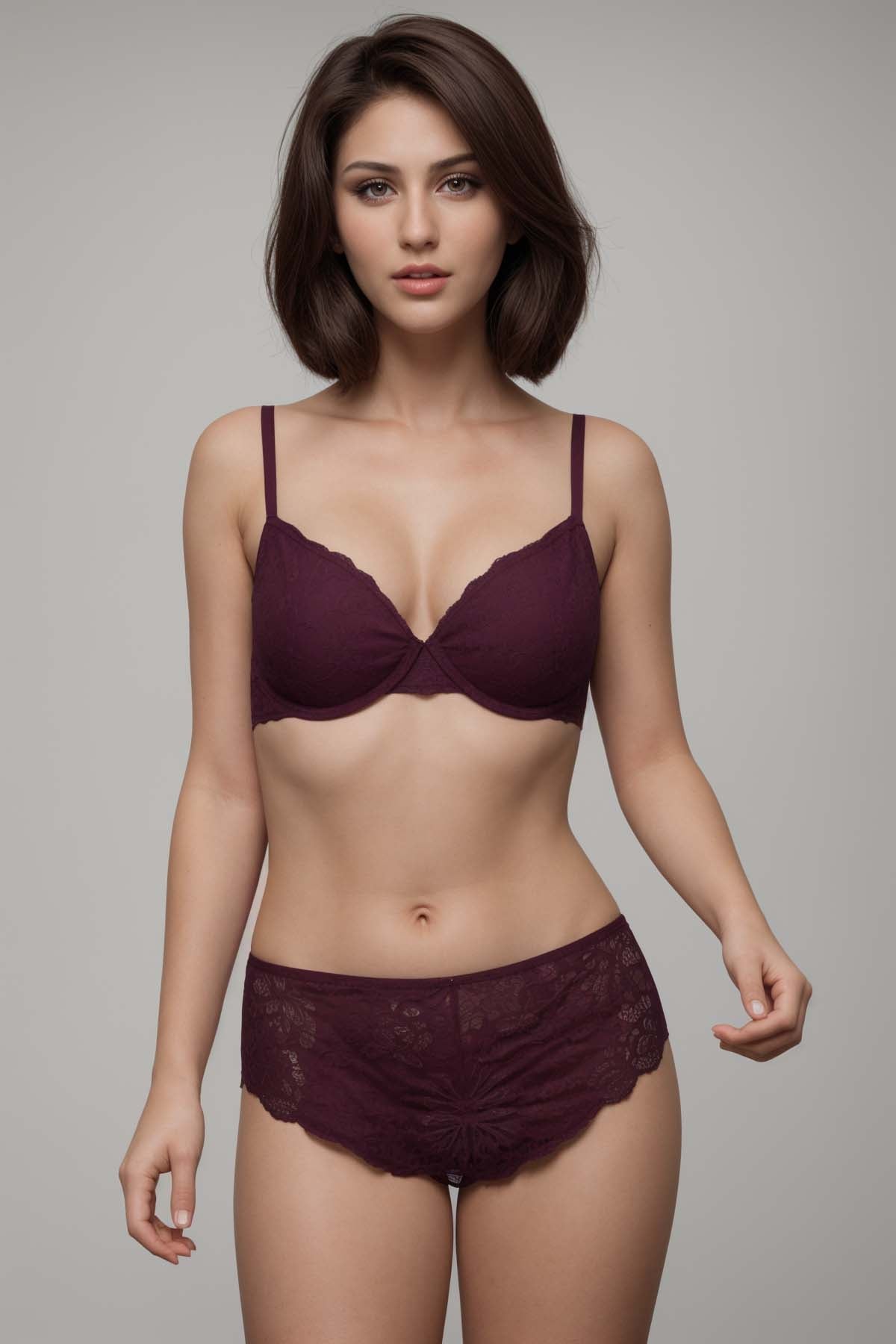 BLS Everly Wired And Padded Lace Bra Set Burgundy