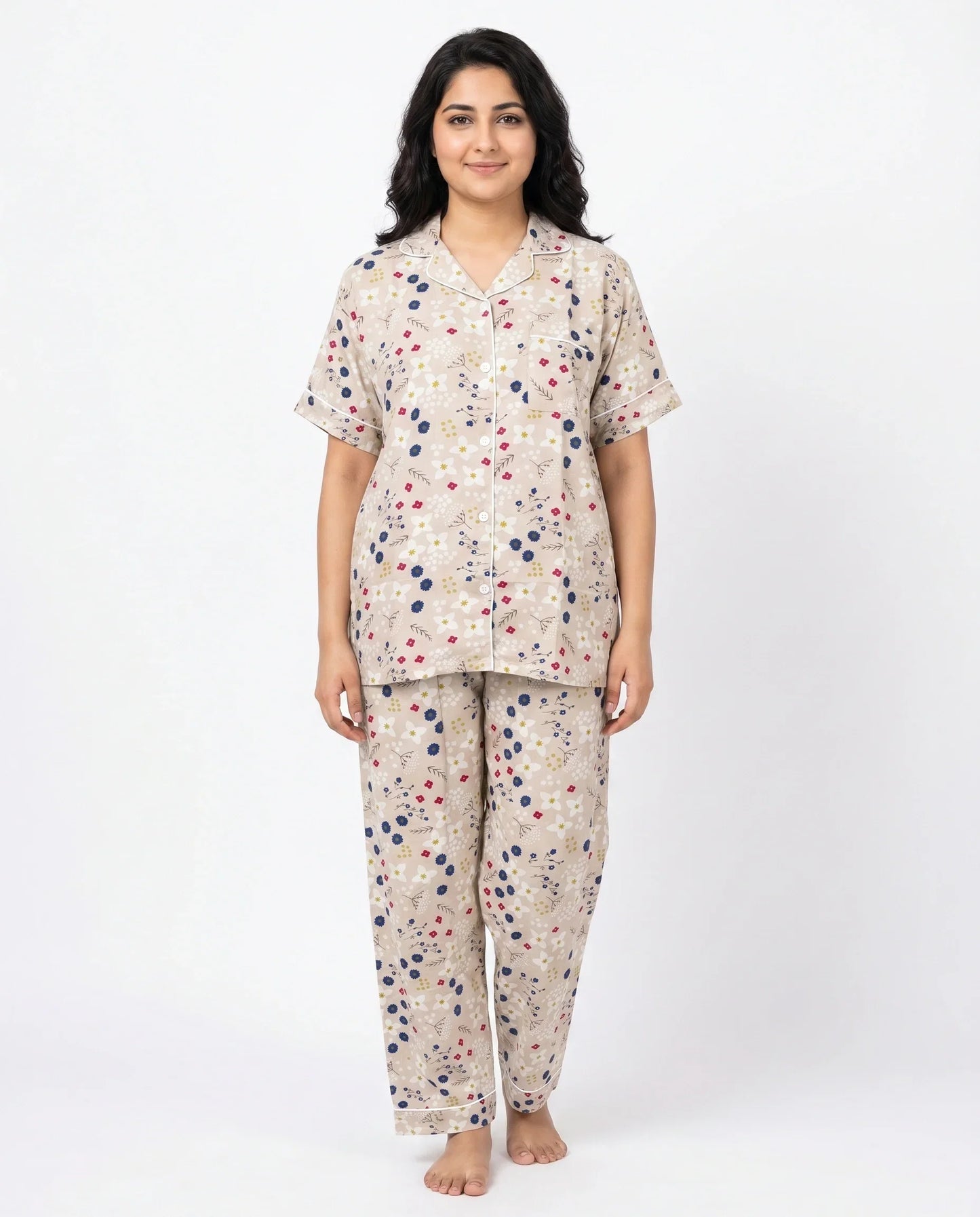 Sajiero Linen PJ Set Floral Beige