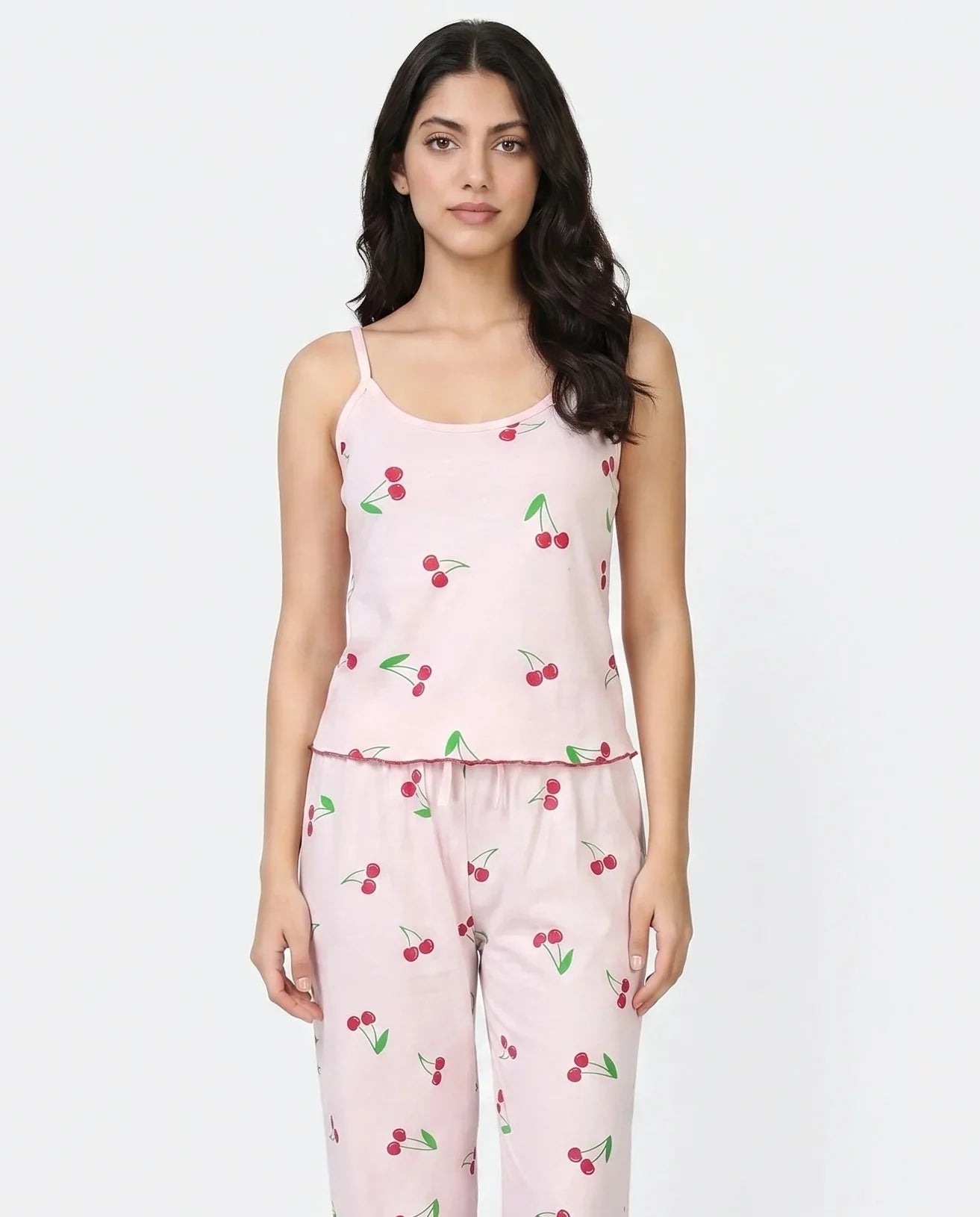 Sajiero Cotton Sleeveless PJ Set Cherry Bliss Pink