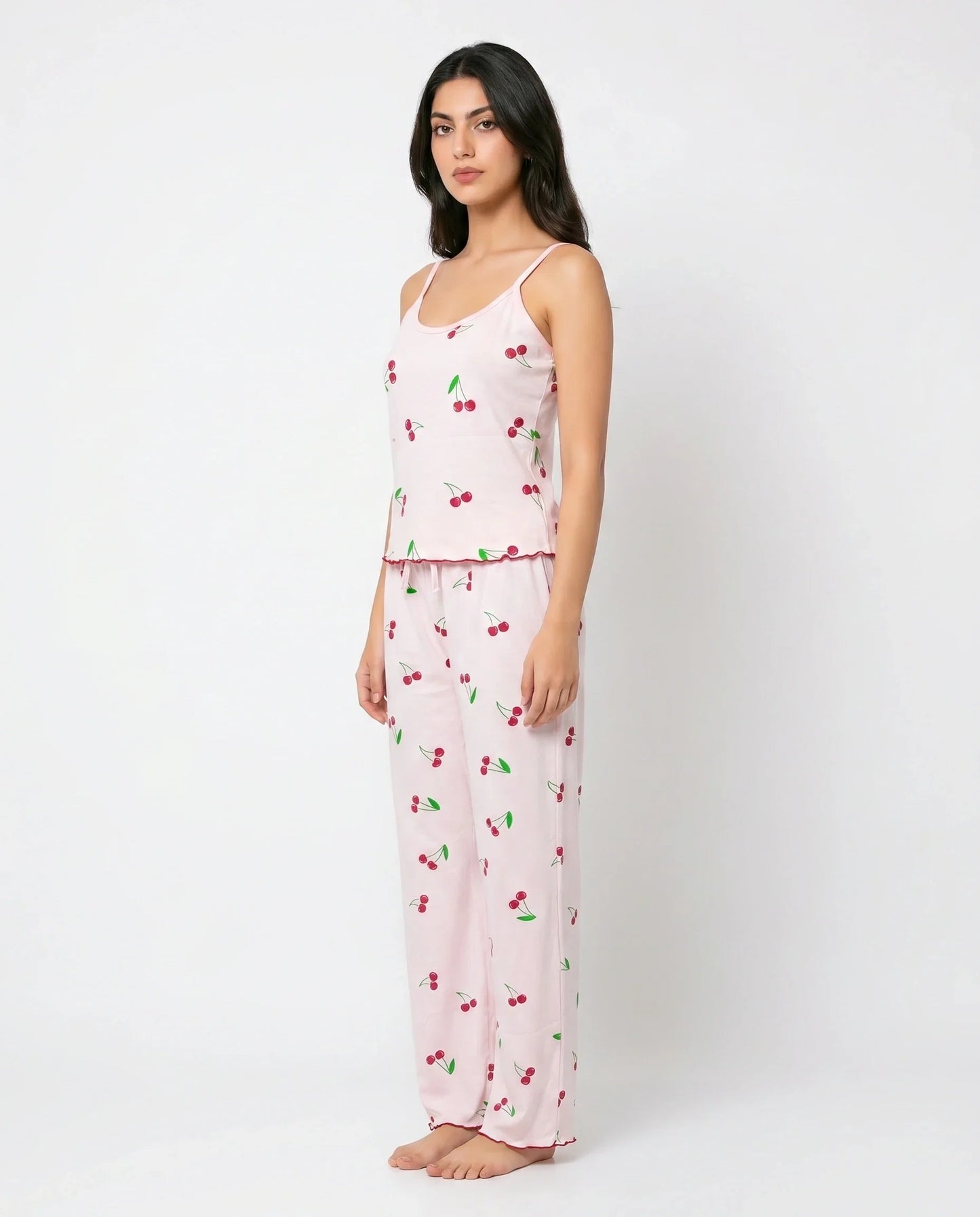 Sajiero Cotton Sleeveless PJ Set Cherry Bliss Pink
