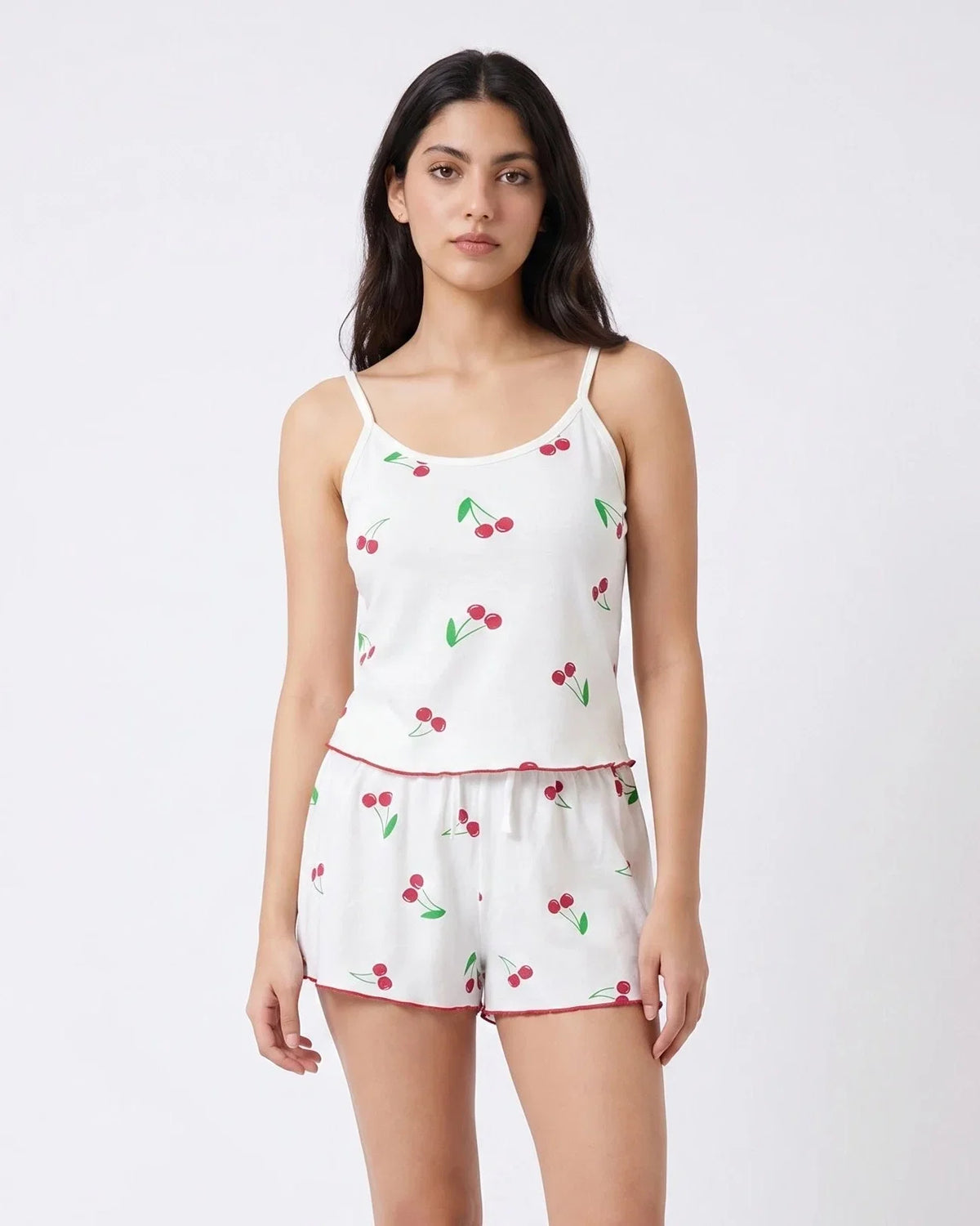 Sajiero Cami Set Cherry Breeze White