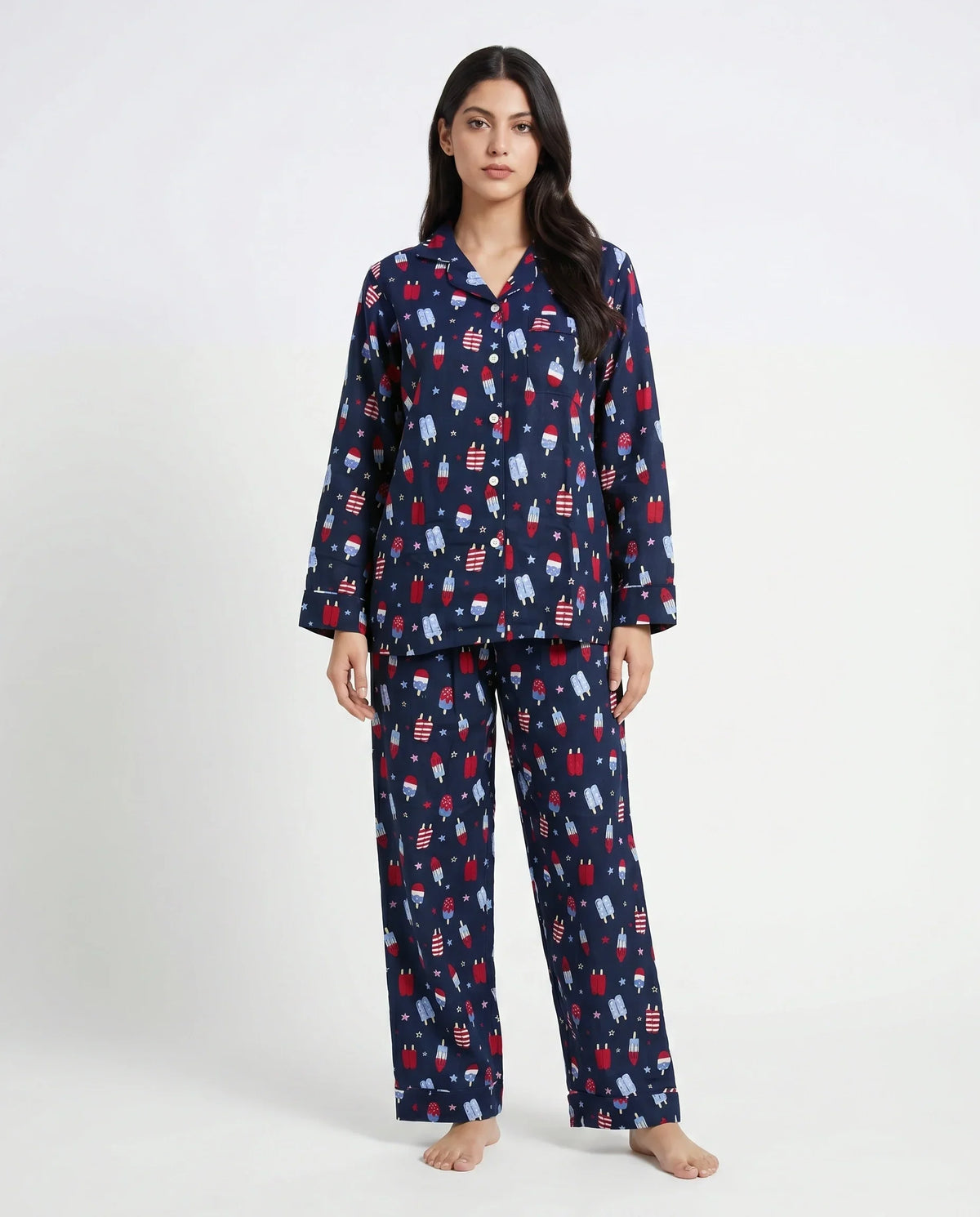 Sajiero Linen Pajama Suit Popsicle Blue