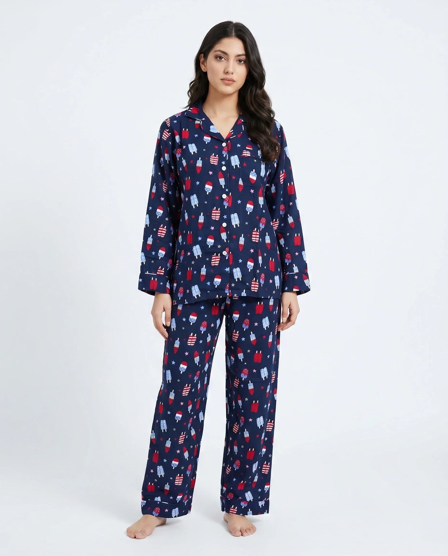 Sajiero Linen Pajama Suit Popsicle Blue