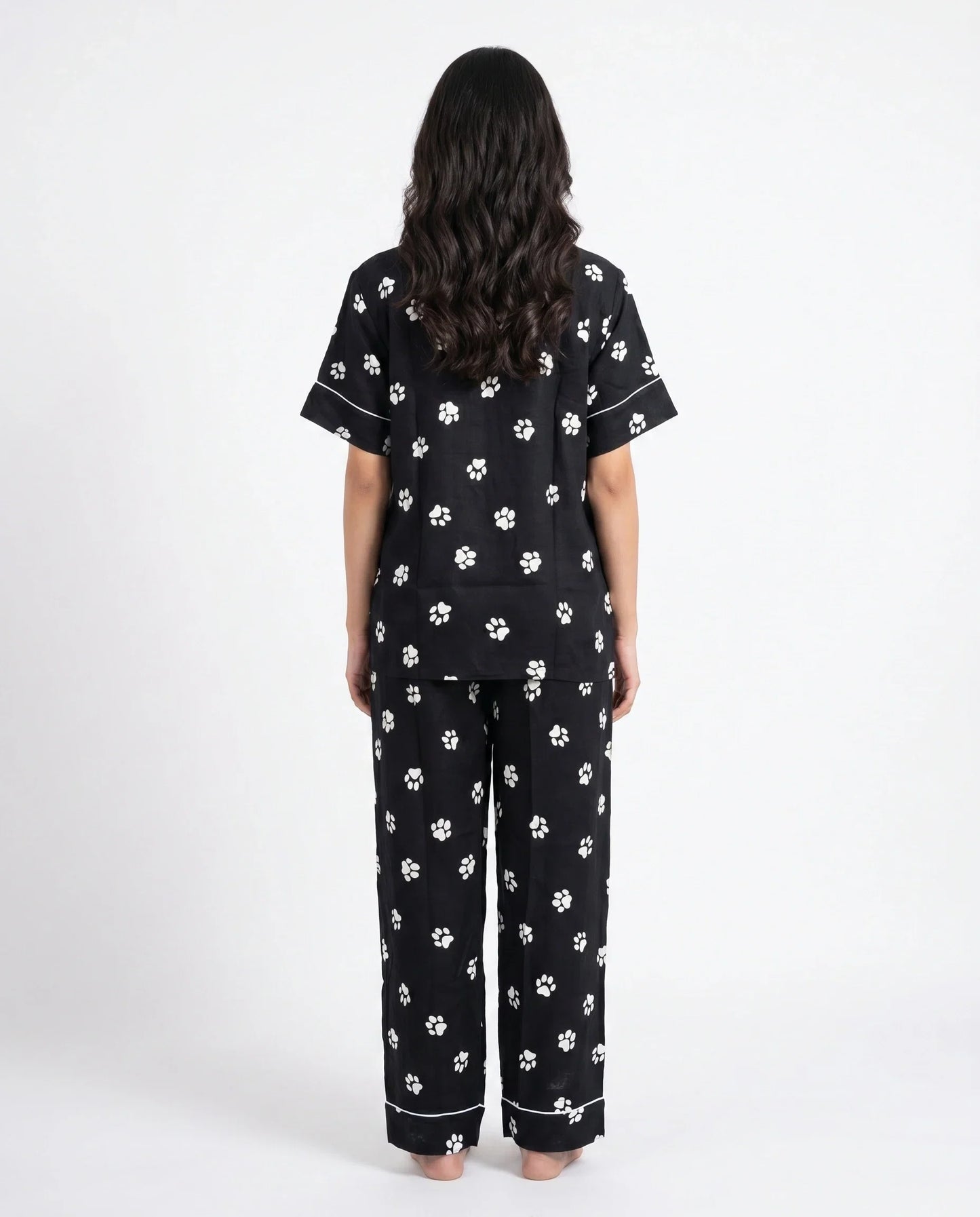 Sajiero Linen Pajama Suit Pawsette Black