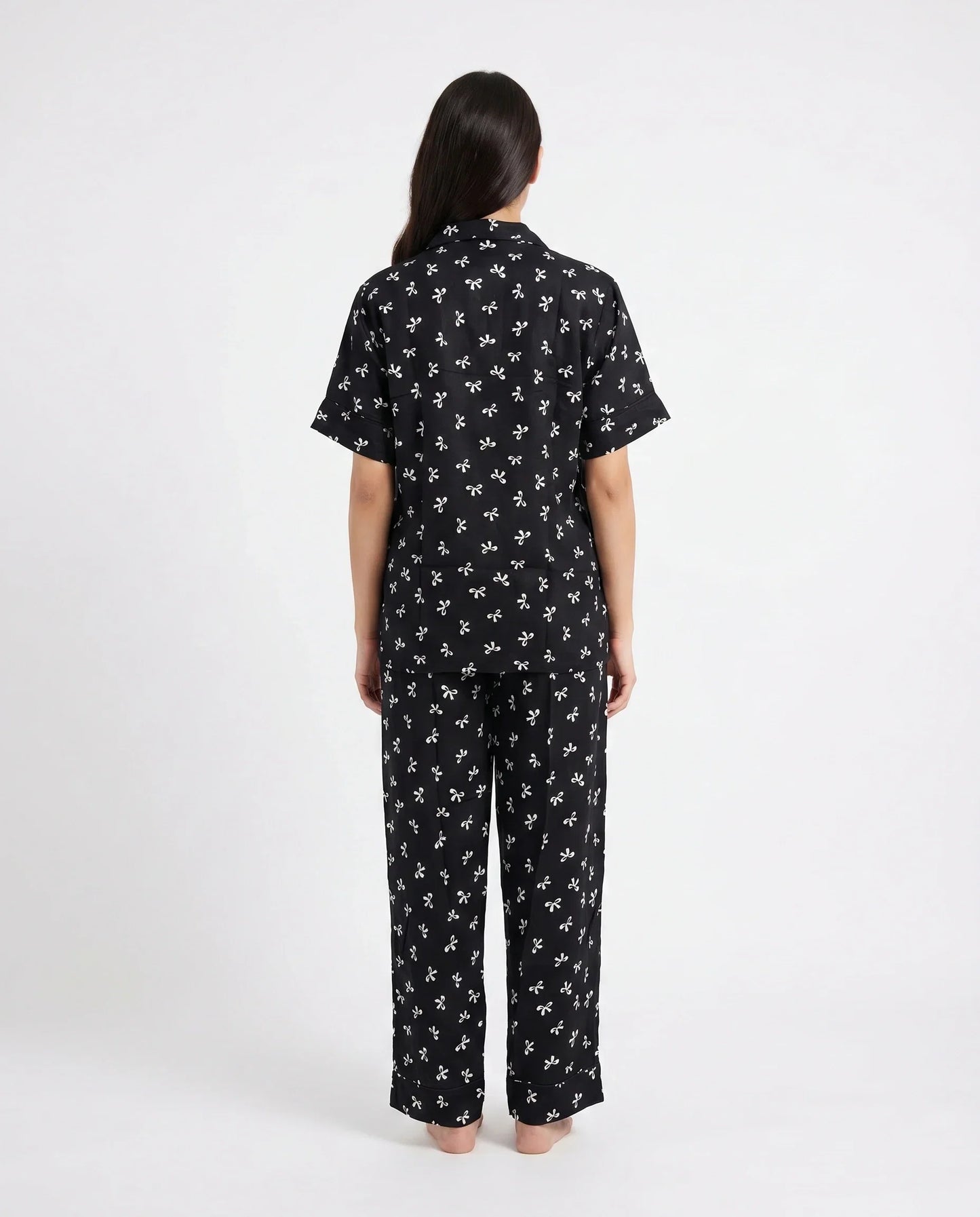 Sajiero Linen Pajama Suit Moonlight Bloom Black