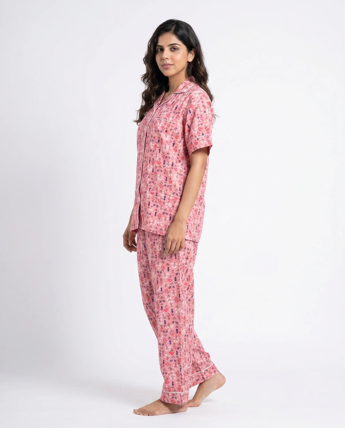 Sajiero Linen Pajama Suit Rosy Meadow