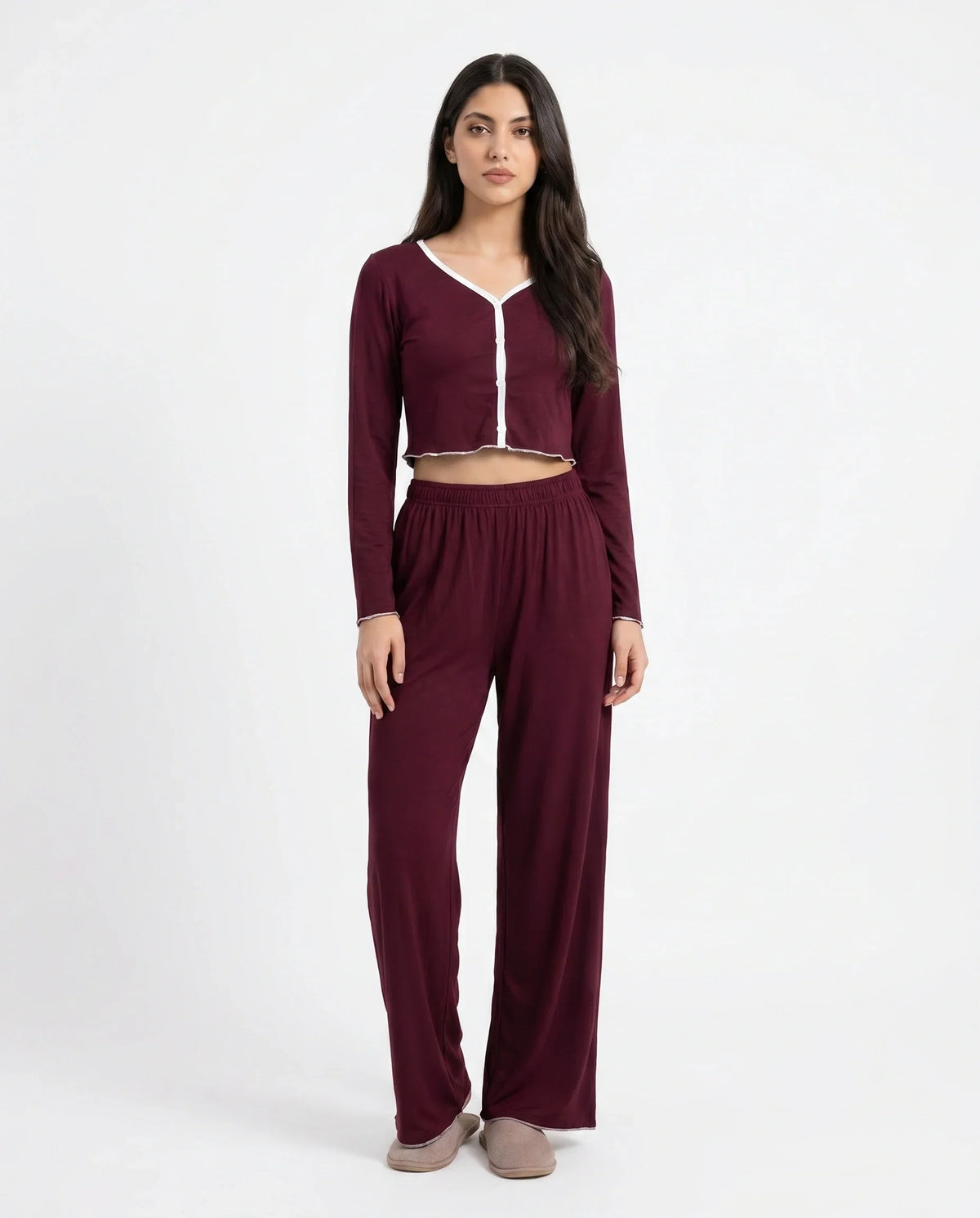 Sajiero Cotton PJ Set Velour Maroon