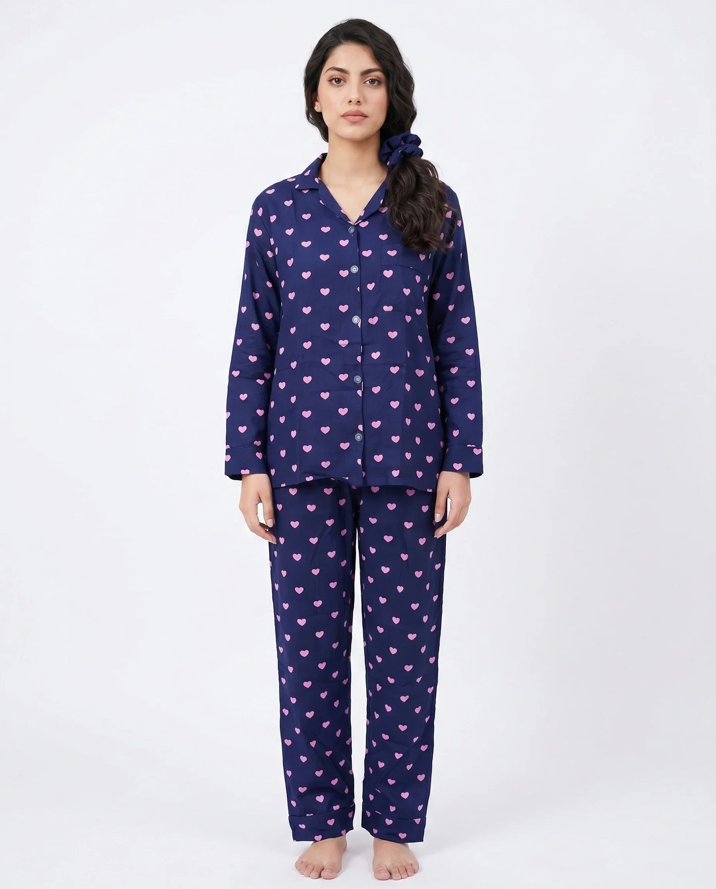Sajiero Linen Pajama Suit Night Heart