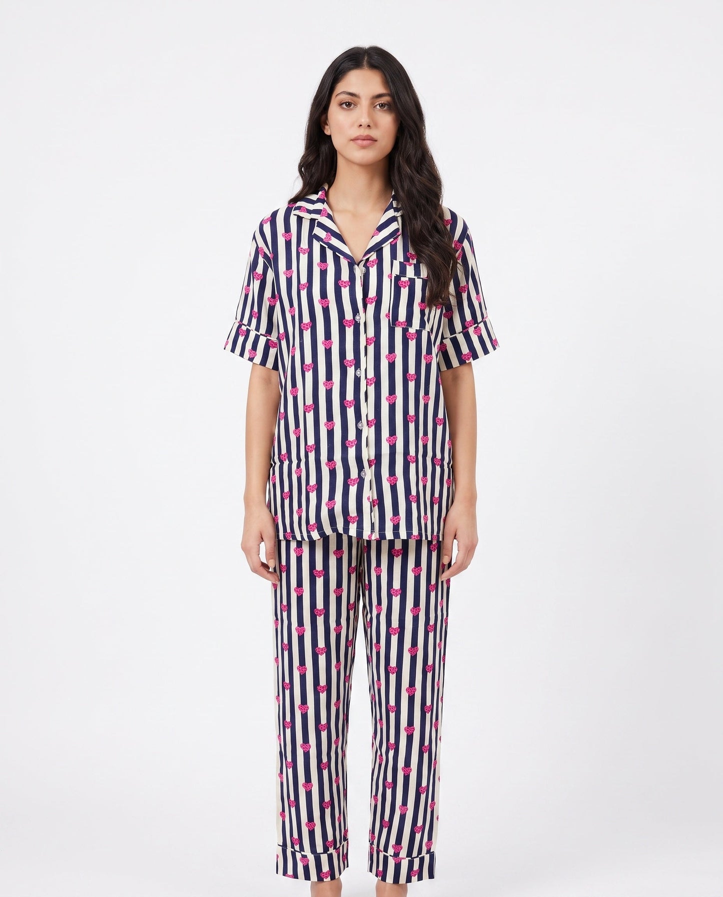 Sajiero Linen Pajama Suit Midnight Stripe