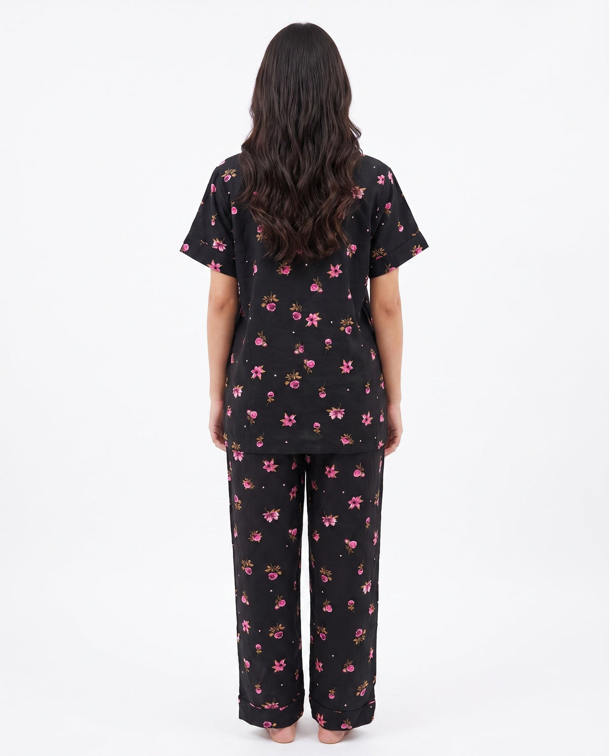 Sajiero Linen Pajama Suit Floral Dusk