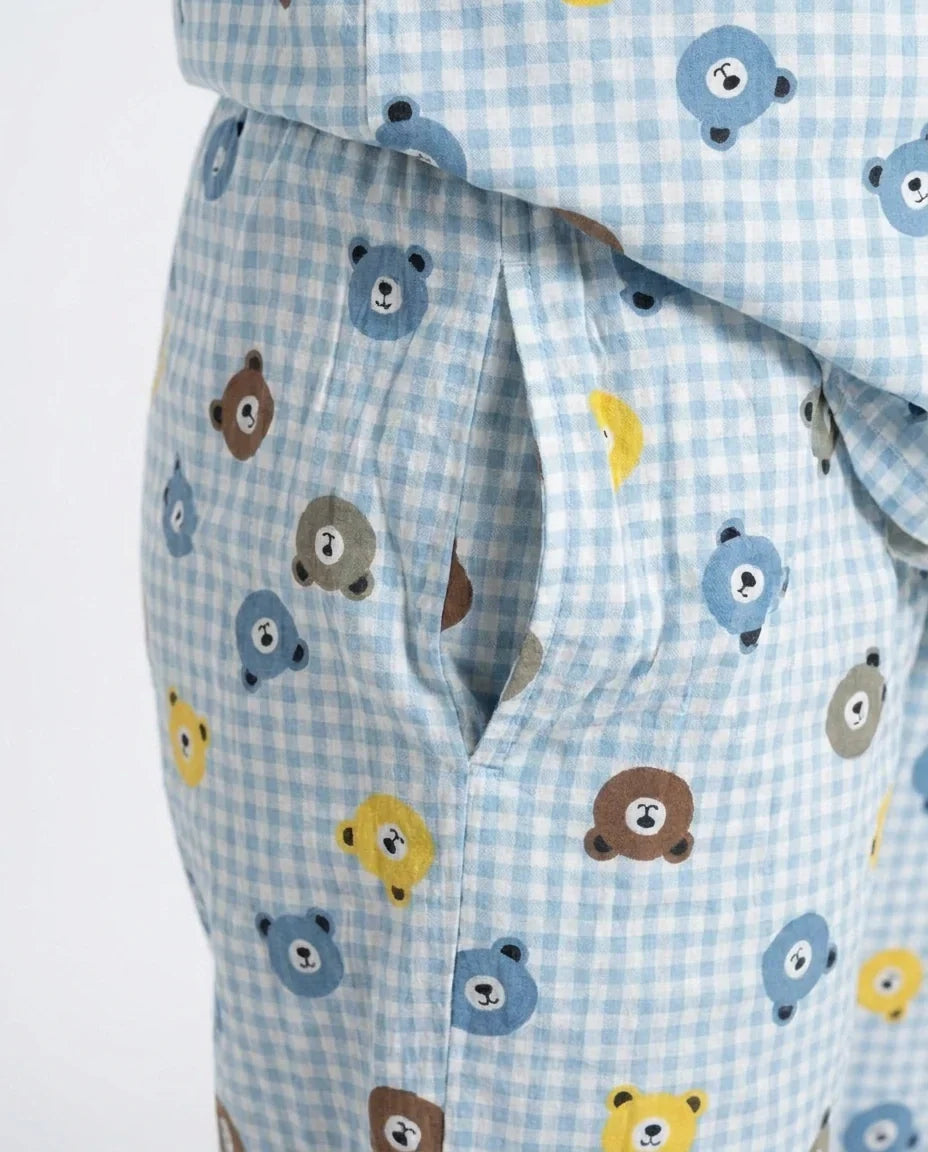 Sajiero Summer Crinkled Pajama Suit Blue Bear