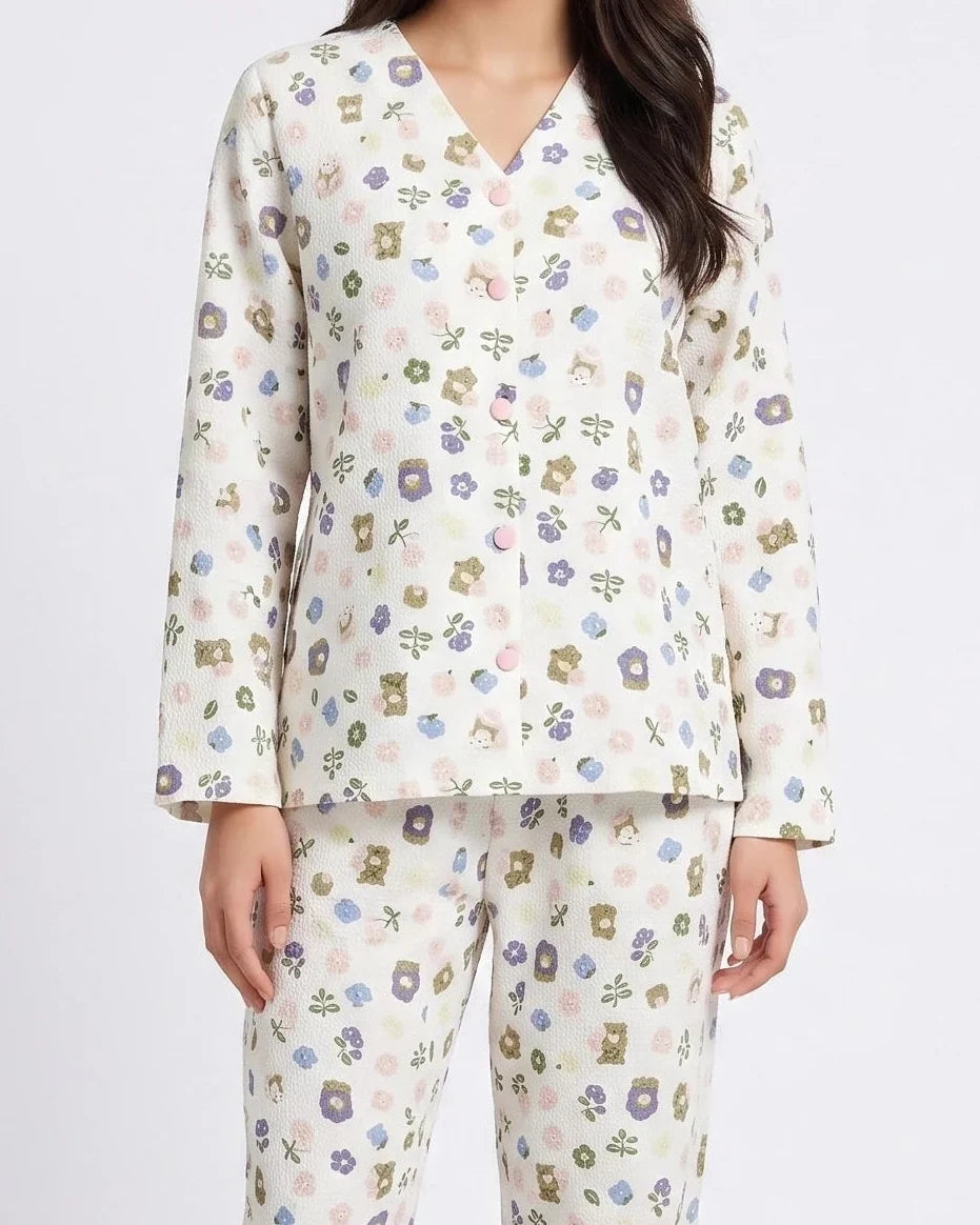 Sajiero Summer Crinkled Pajama Suit Pastel Bloom