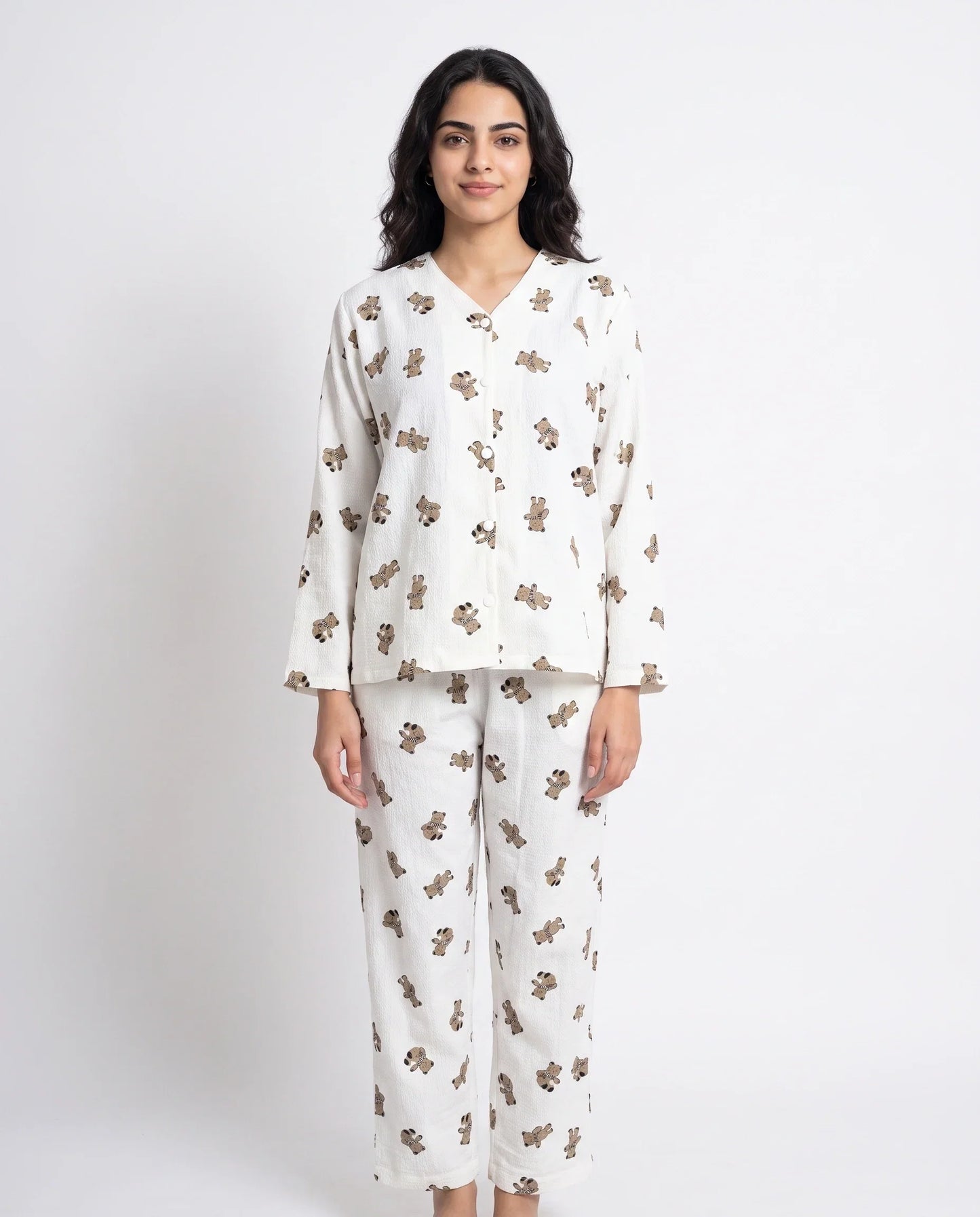 Sajiero Summer Crinkled Pajama Suit Little Teddy