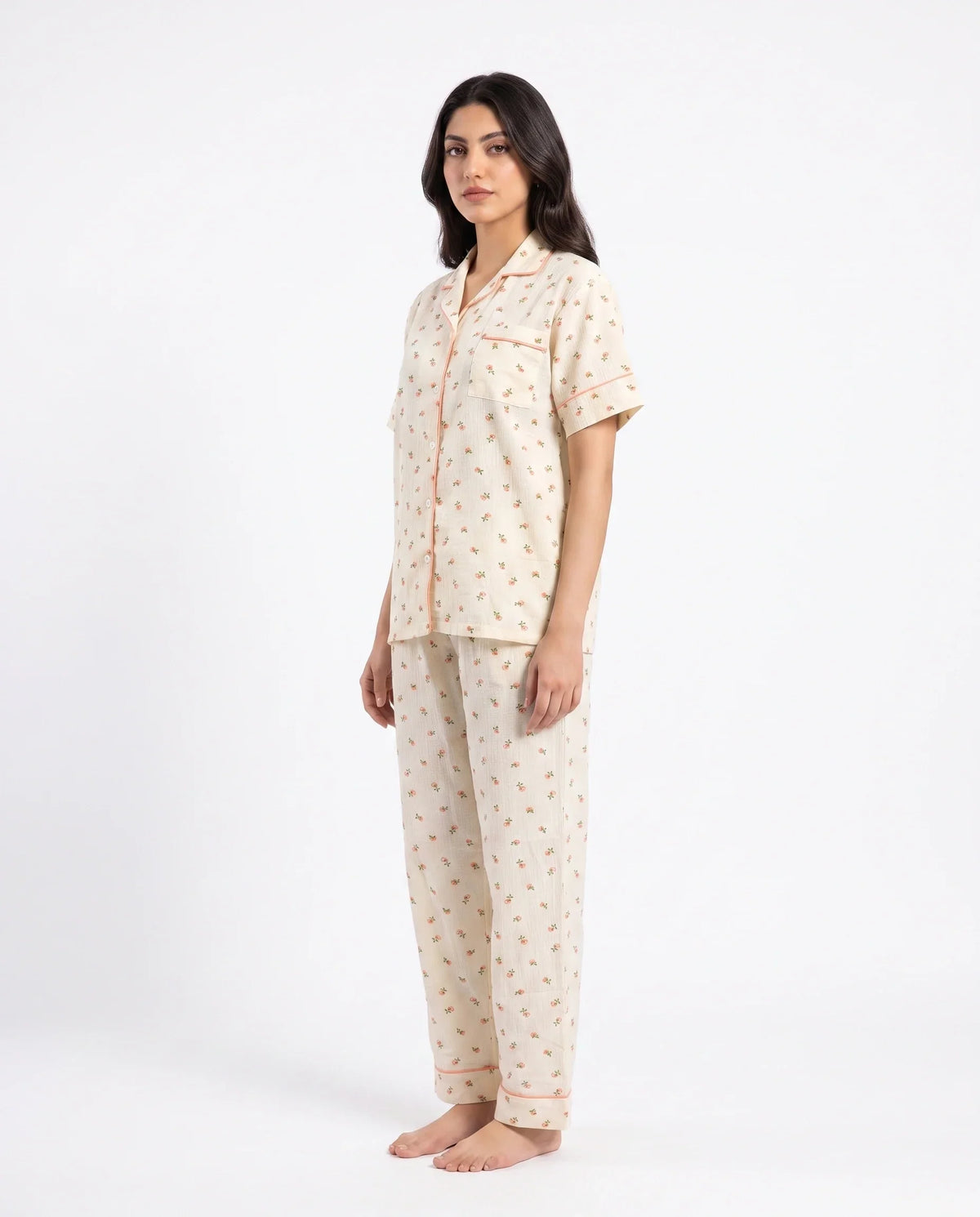 Sajiero Summer Crinkled Pajama Suit Flora Cream