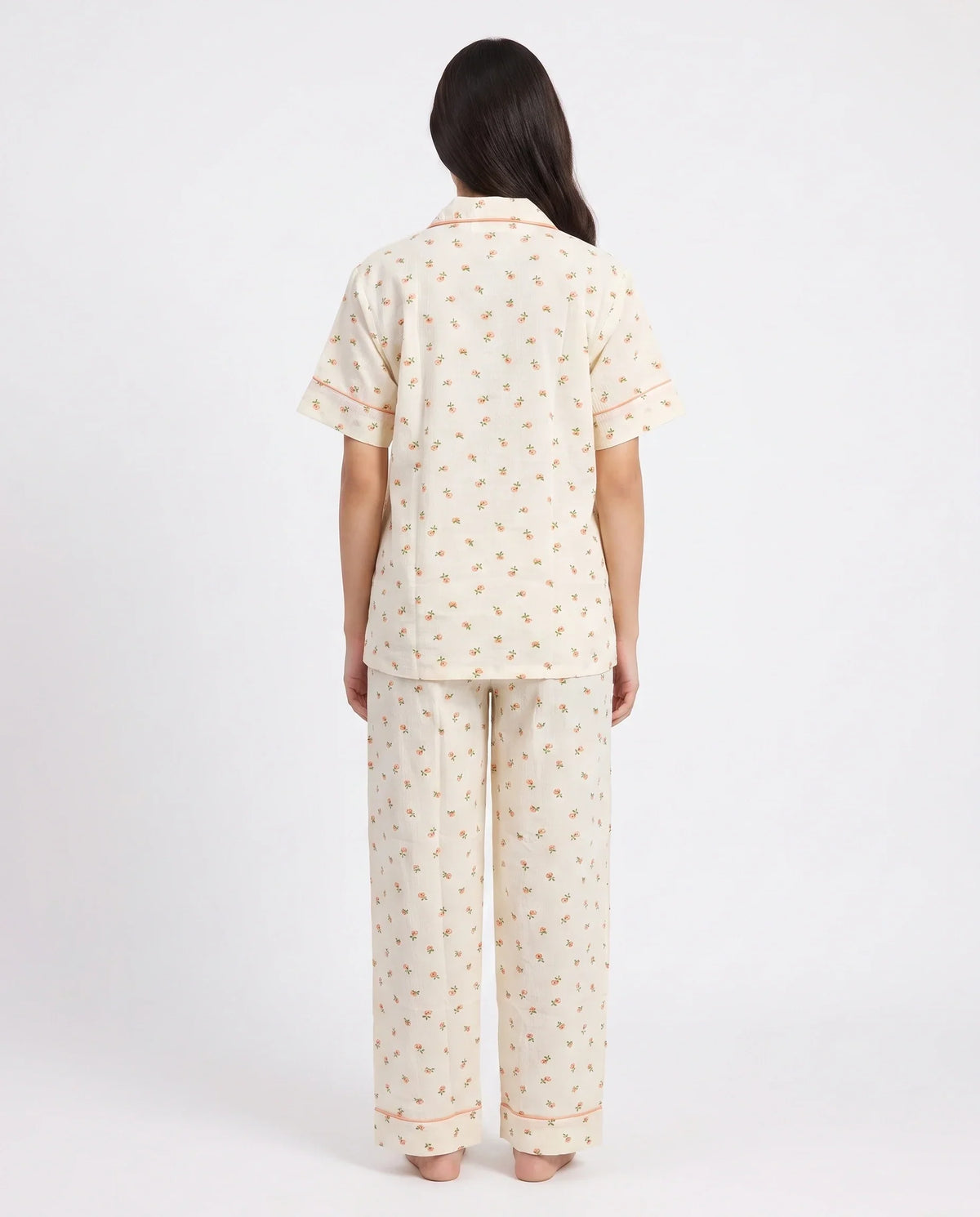 Sajiero Summer Crinkled Pajama Suit Flora Cream