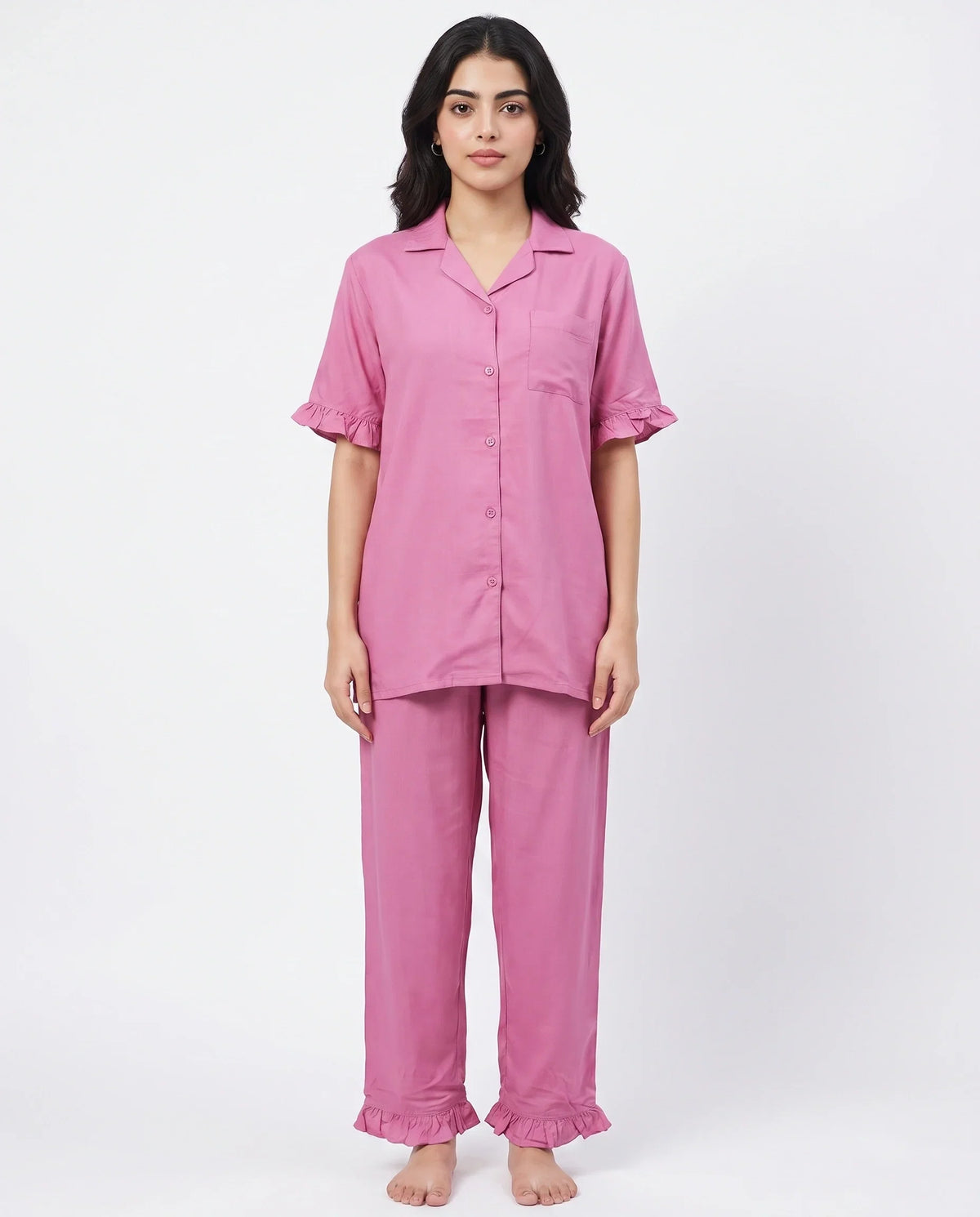 Sajiero Half Sleeves PJ Set Linen Comfort Pink