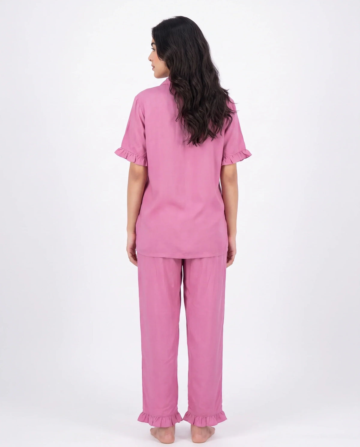 Sajiero Half Sleeves PJ Set Linen Comfort Pink
