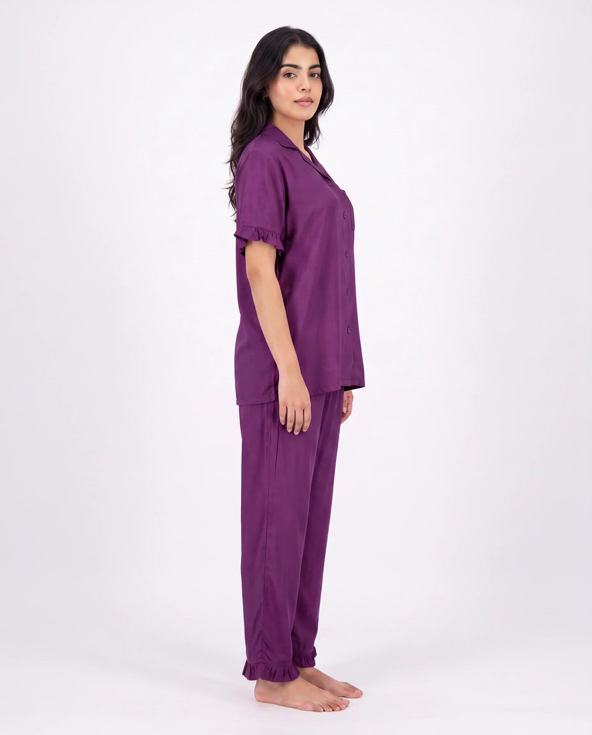 Sajiero Half Sleeves PJ Set Linen Comfort Purple