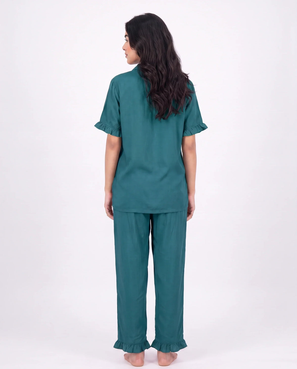 Sajiero Half Sleeves PJ Set Linen Comfort Sea Green