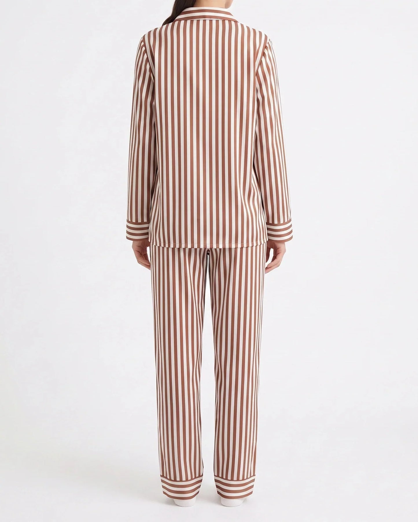 Sajiero Linen PJ Set Mocha Stripes