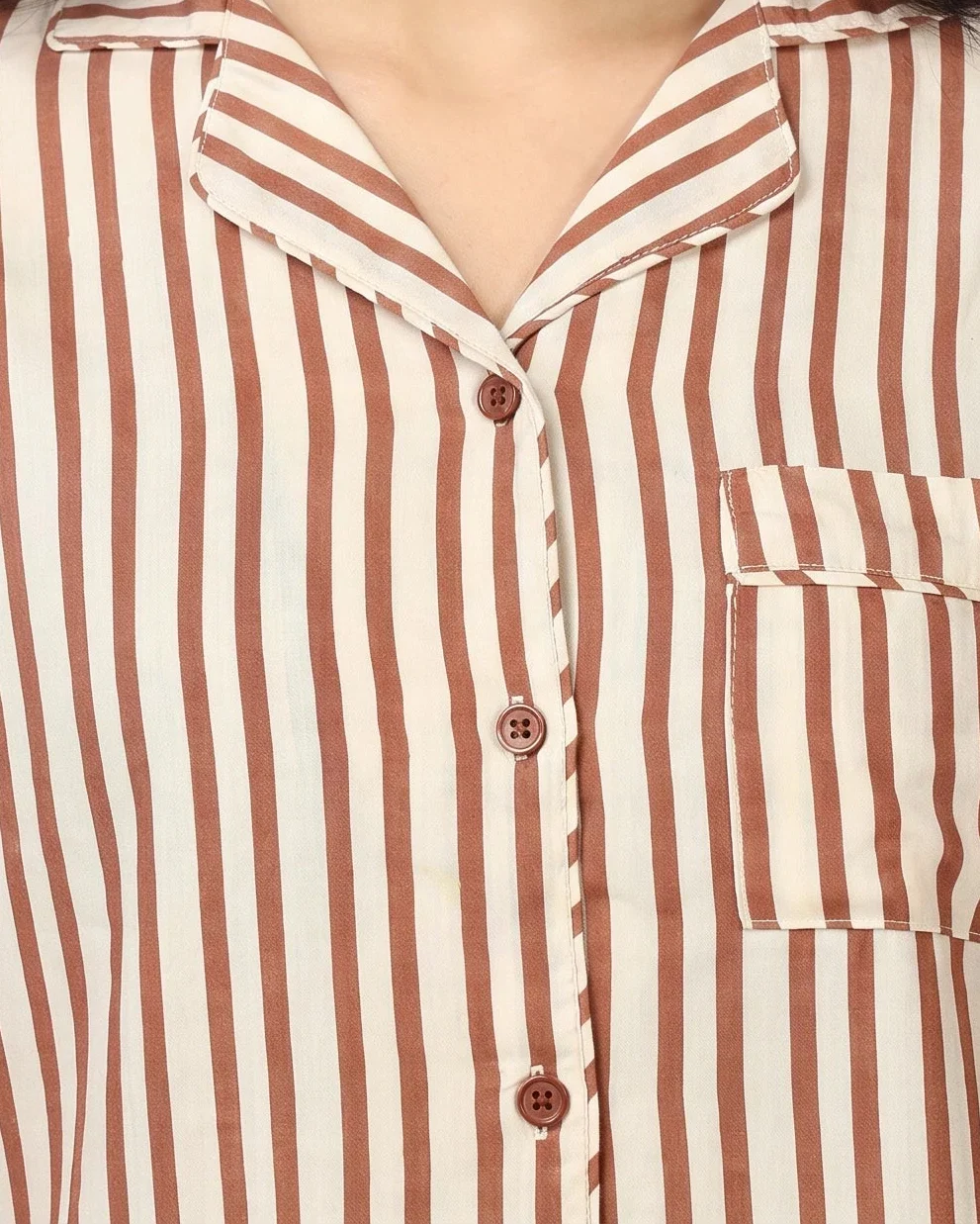 Sajiero Linen PJ Set Mocha Stripes