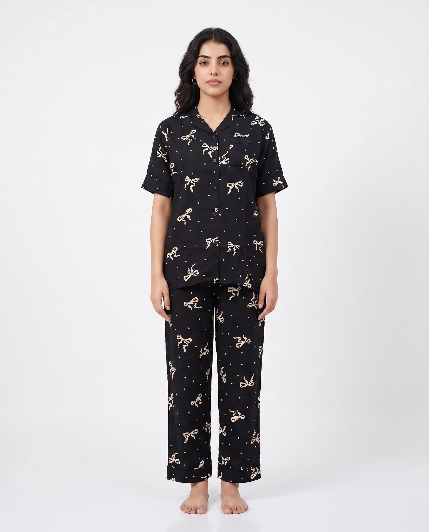 Sajiero Linen PJ Set Golden Bow