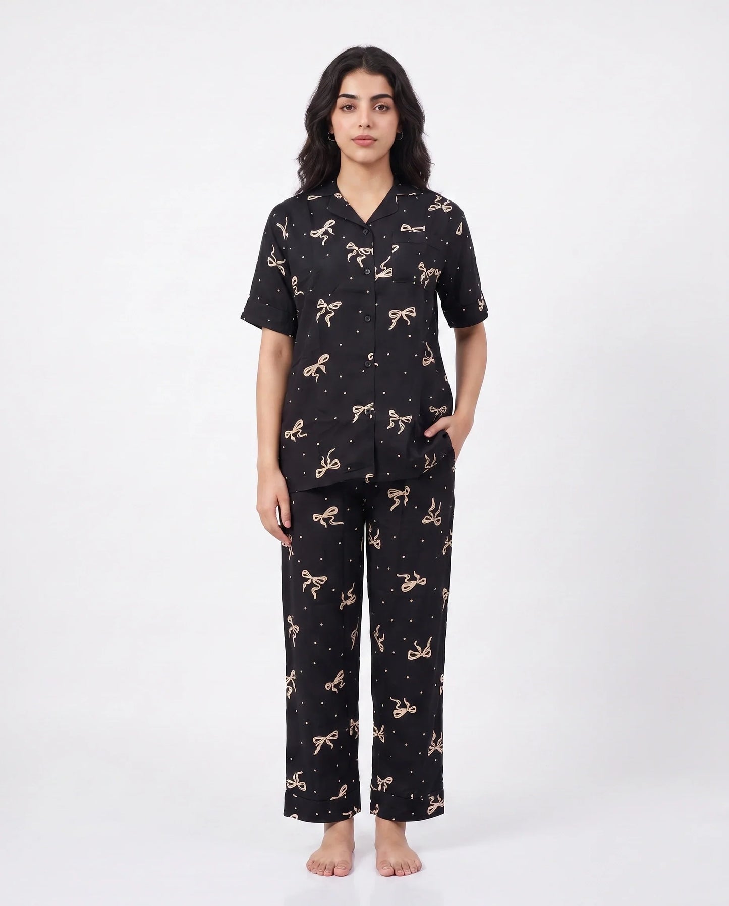 Sajiero Linen PJ Set Golden Bow